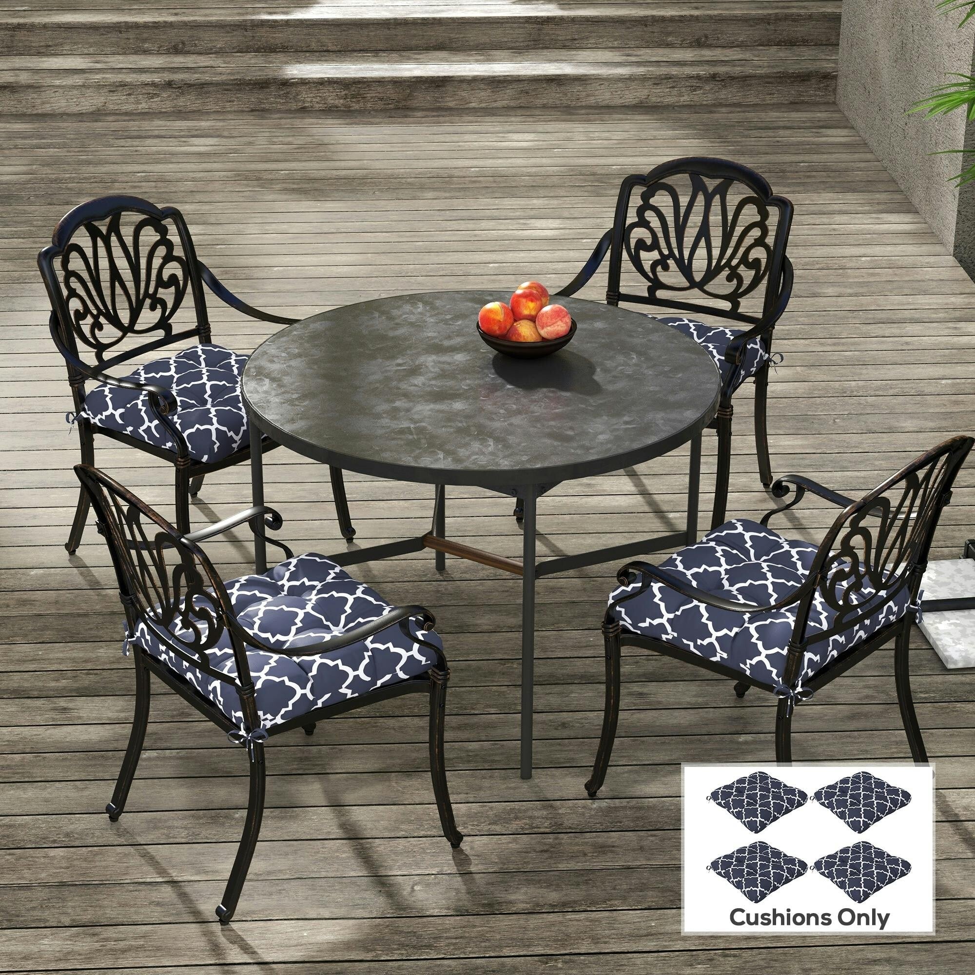 Outsunny Beige/Blue Set Of 4 Outdoor Seat Cushion With Ties, For Garden Furniture,