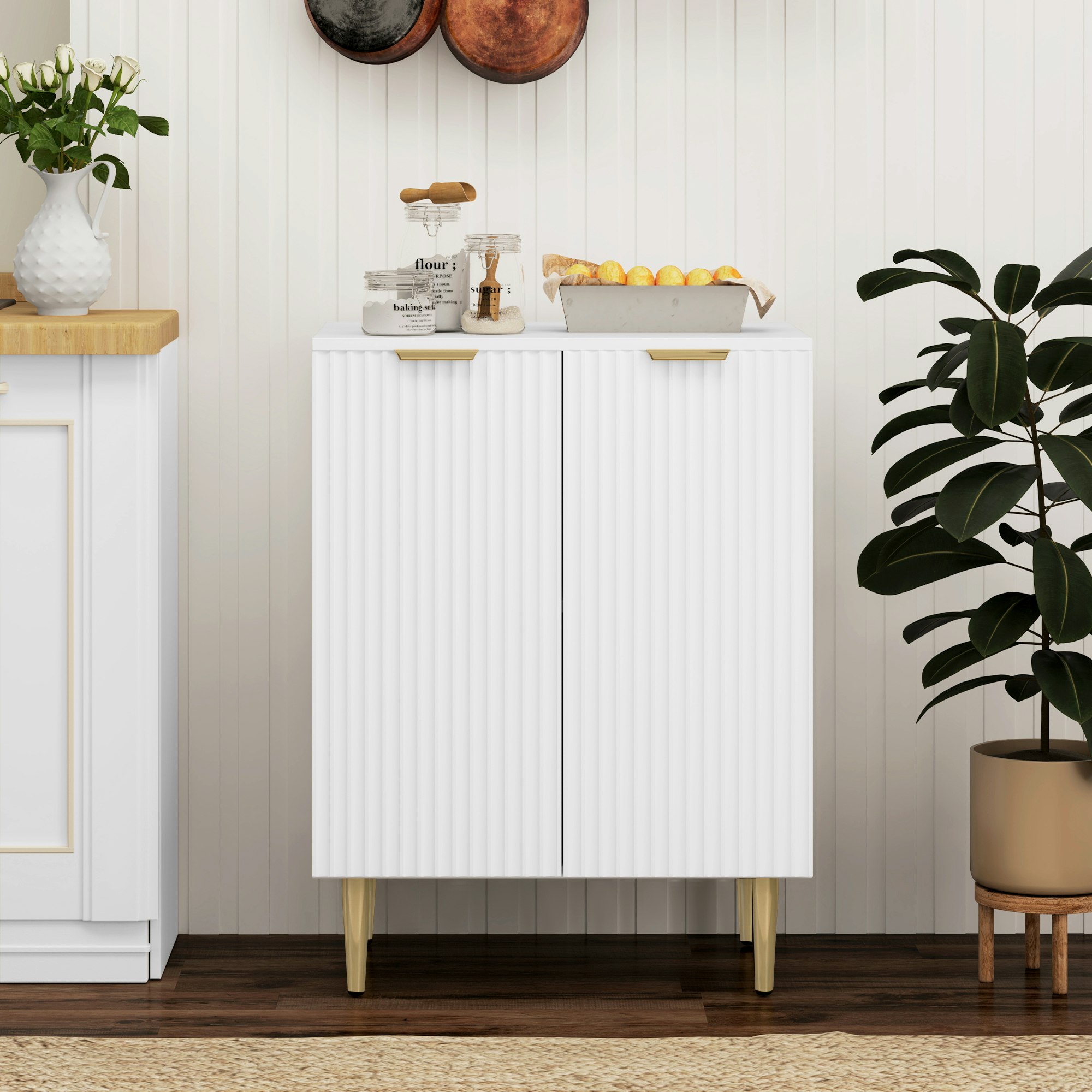 Homcom White Sideboard Buffet Cabinet With Adjustable Shelf,