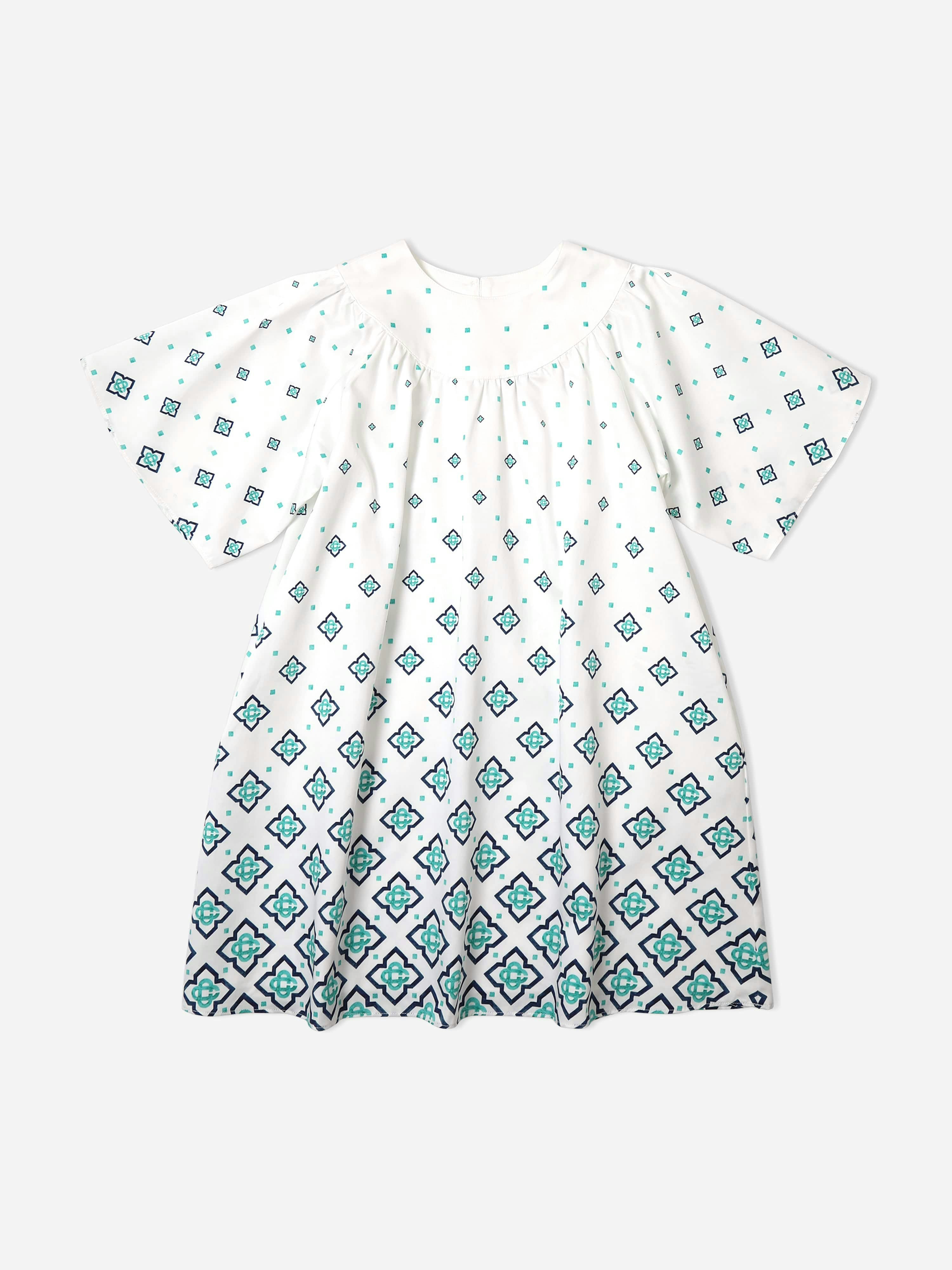Casablanca Girls Blue Degrade Monogram Gathered Dress In - 13 - 14 Yrs
