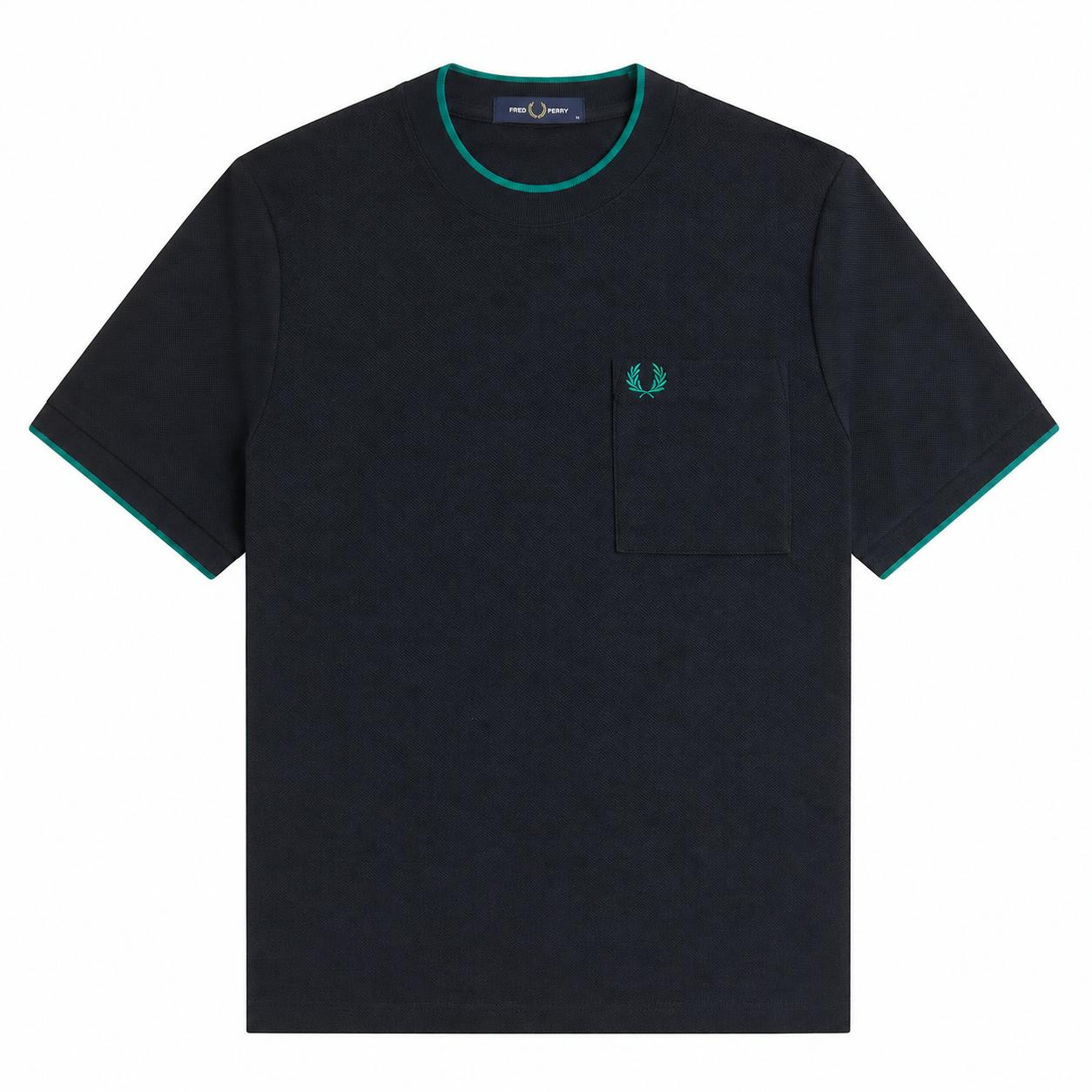 Fred Perry Pocket Detail Piqué T-Shirt Navy - Xxl