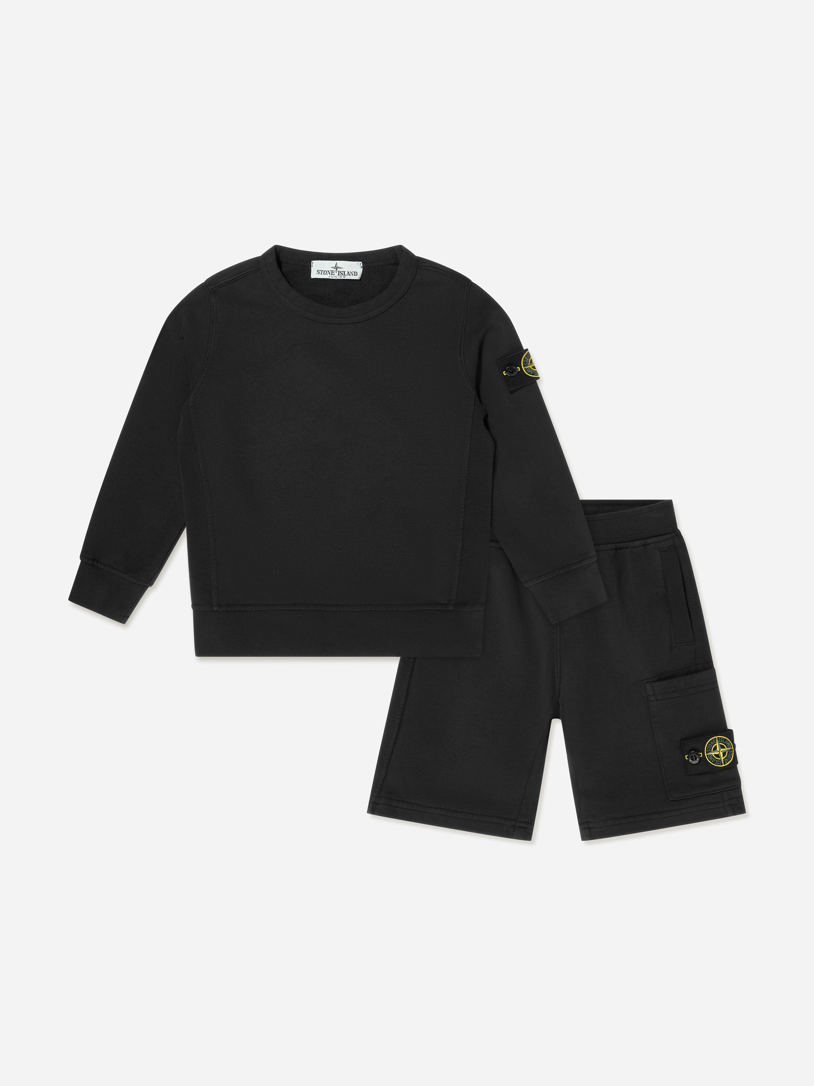 Stone Island Boys Black Junior Compass Logo Short Set In - 12 Yrs