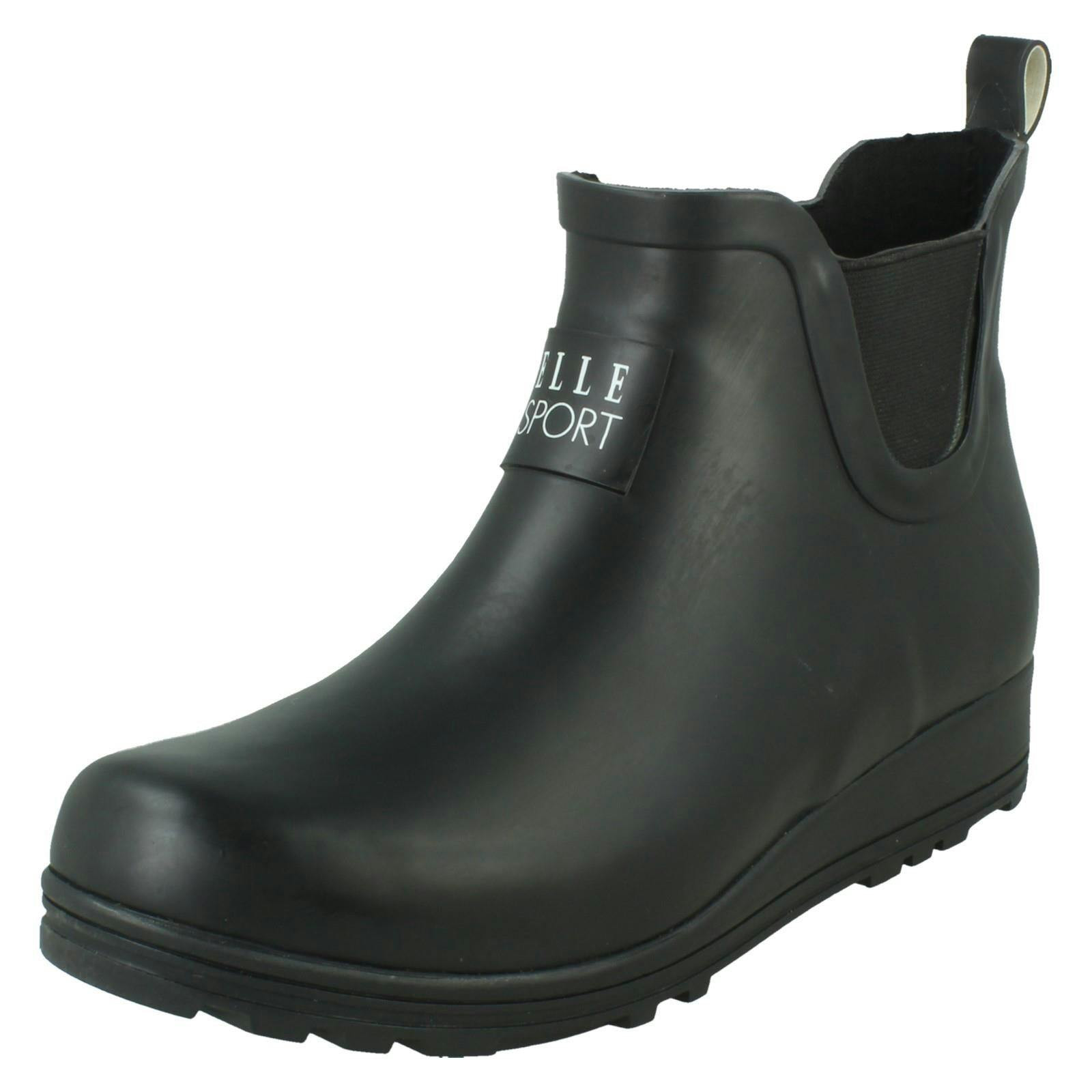 Elle Sport Women's Black Pull On Short Ankle Wellington Boots X1278 - Uk 6
