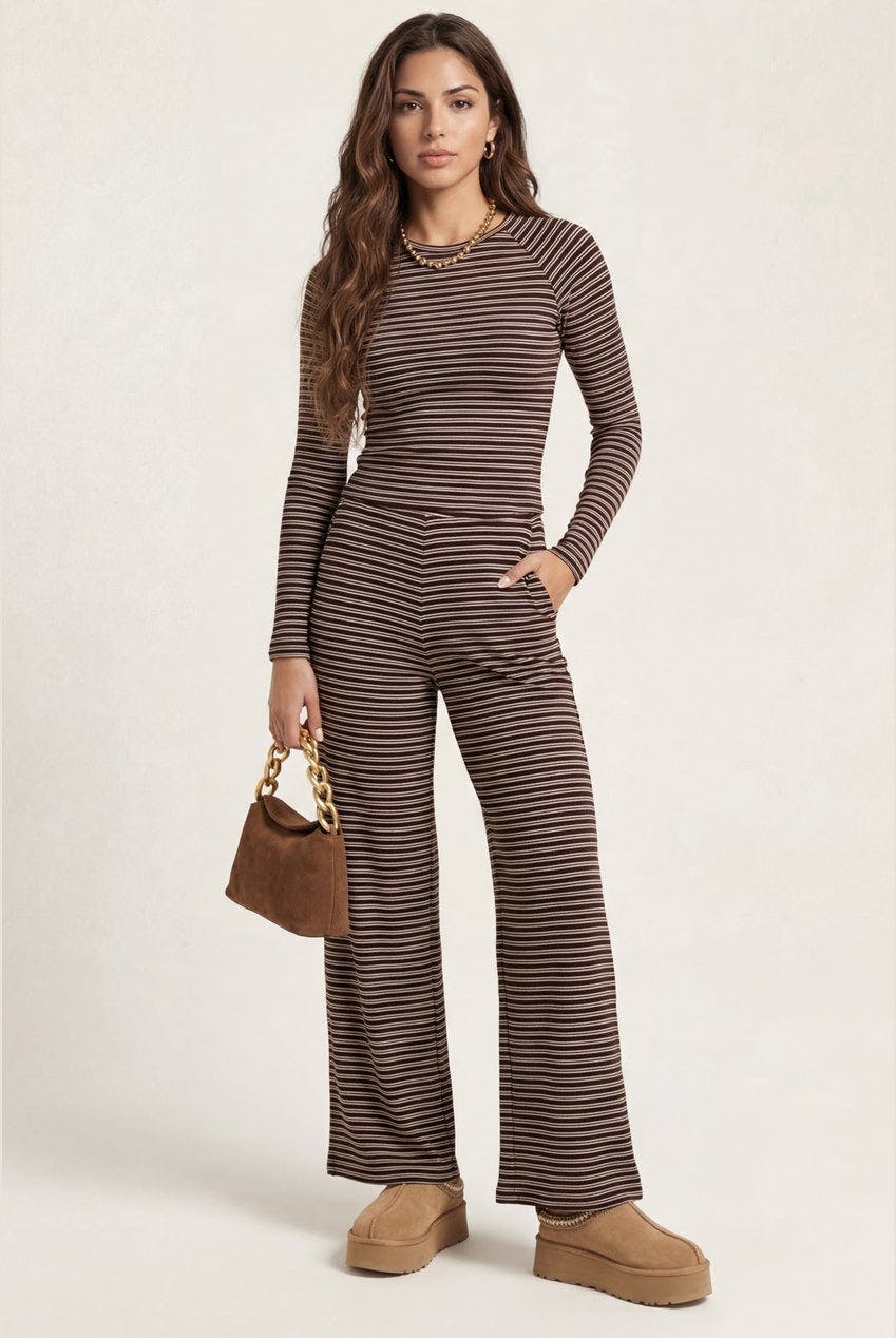 Urban Bliss Jersey Long Sleeved Striped Top Chocolate - 10