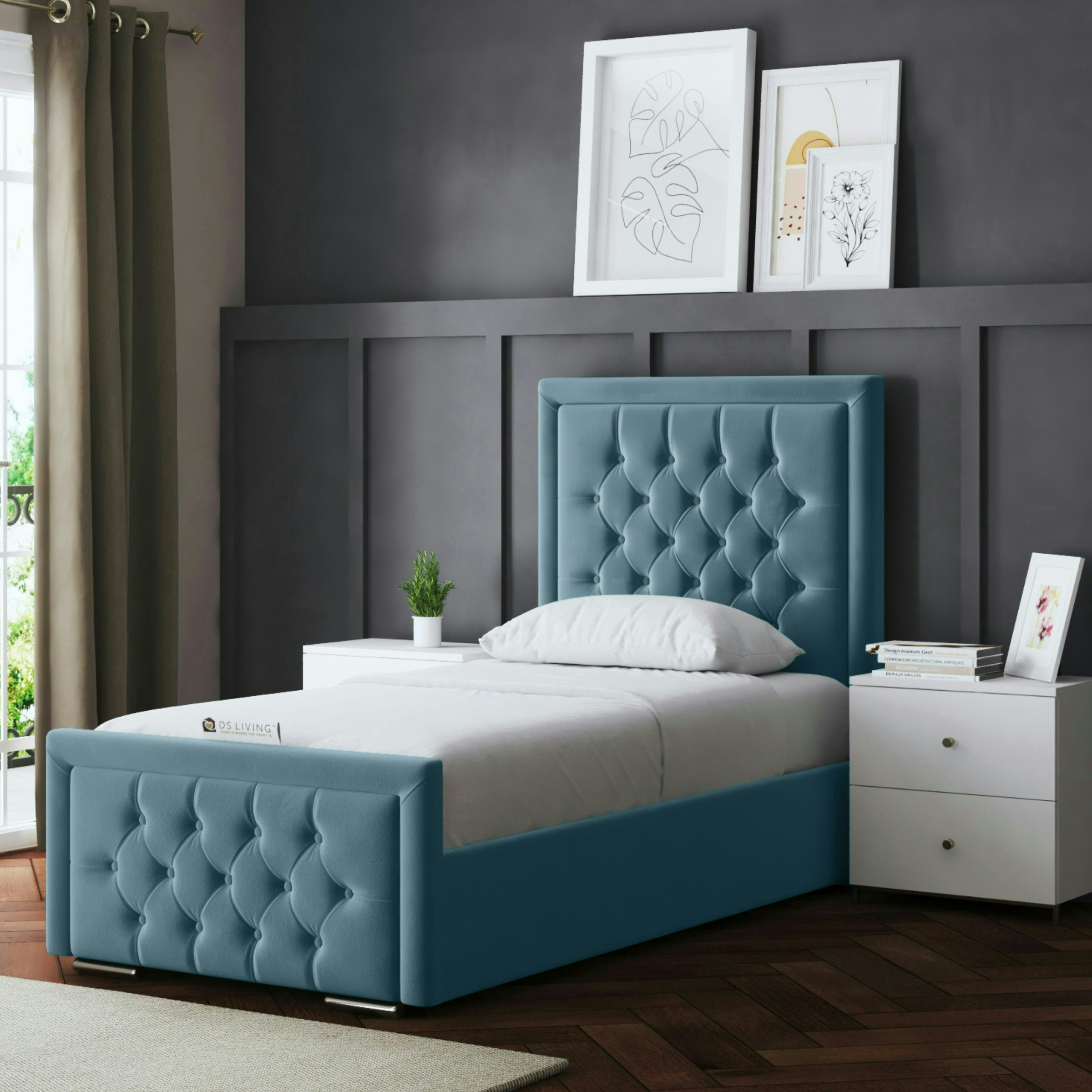 Rackhams Blue Allegra Ottoman Bed With Upholstered Headboard - / 4Ft Small