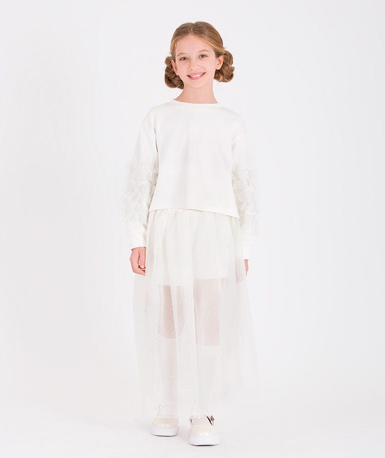 Mama Luma Girls White Long Tulle Skirt In - 11 - 12 Yrs