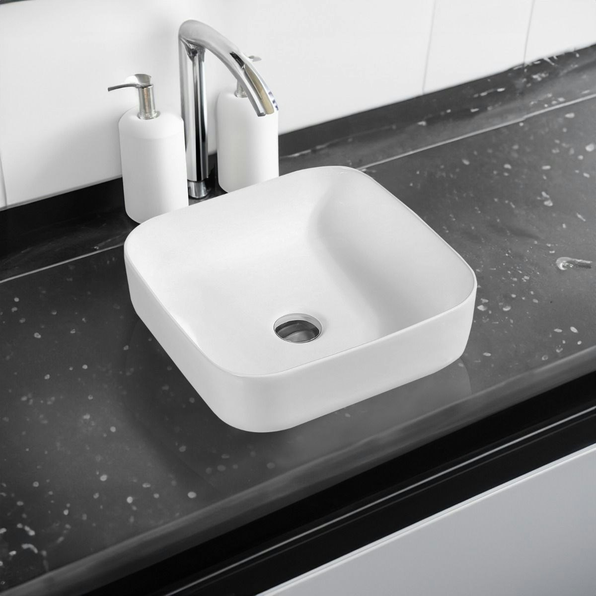 Rackhams White 7839 Ceramic Vert Square Countertop Basin - Ceramic - One Size