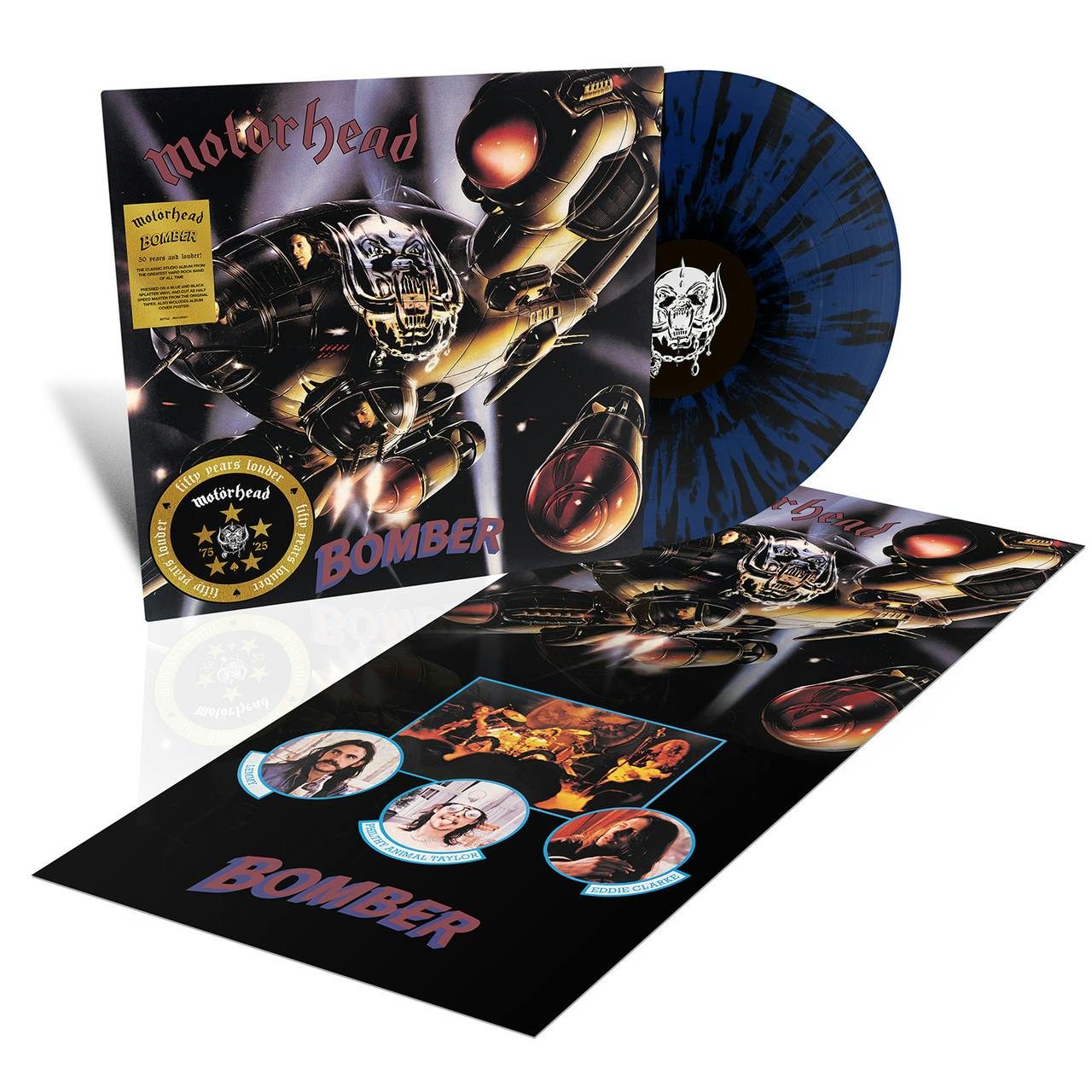 Eyesore Merch Men's Dark/Blue Motorhead 'Bomber' (50Th Anniversary) Lp Splatter Vinyl + Poster
