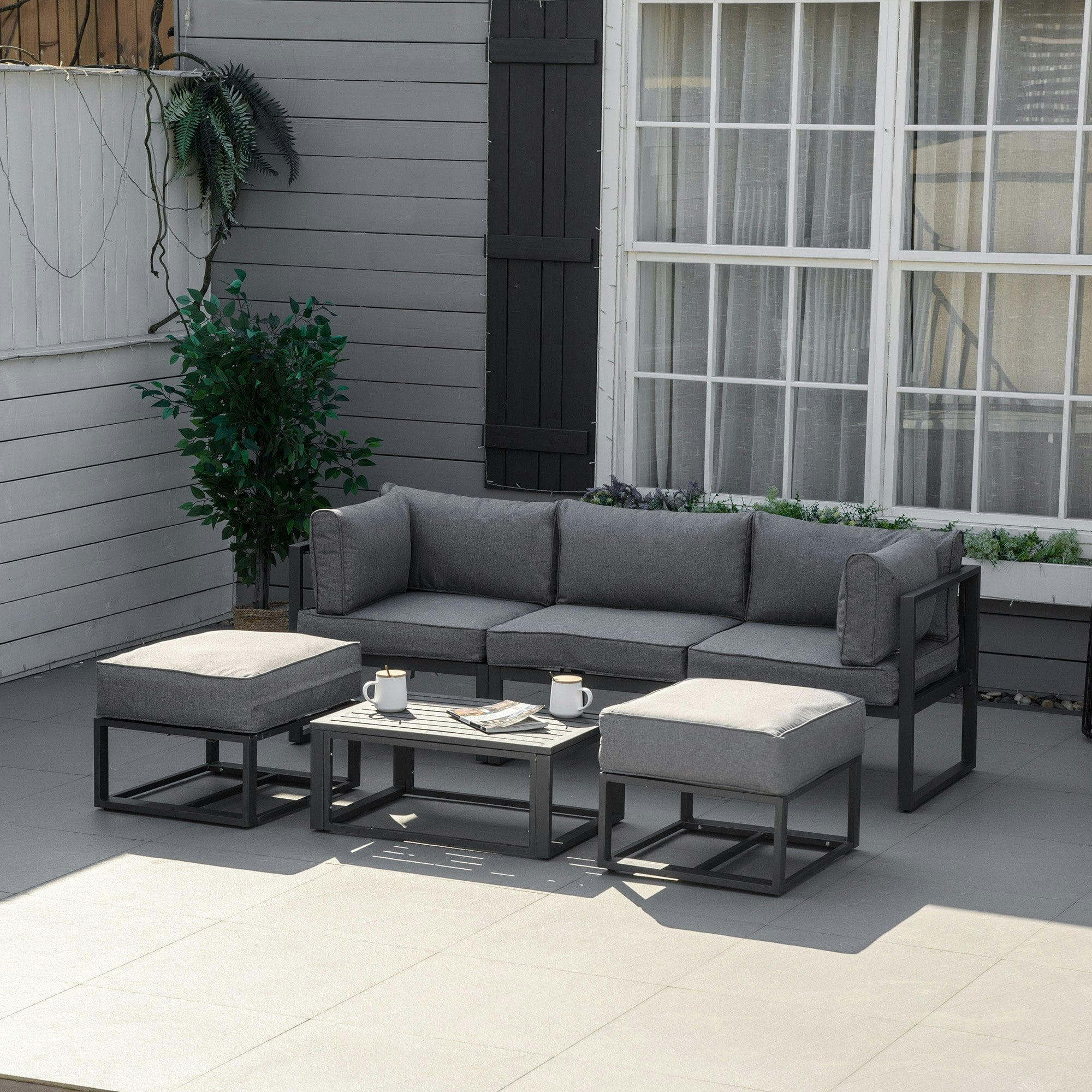 Rackhams 6 Pc Garden Daybed Aluminum Sectional Sofa Set Coffee Table Footstool
