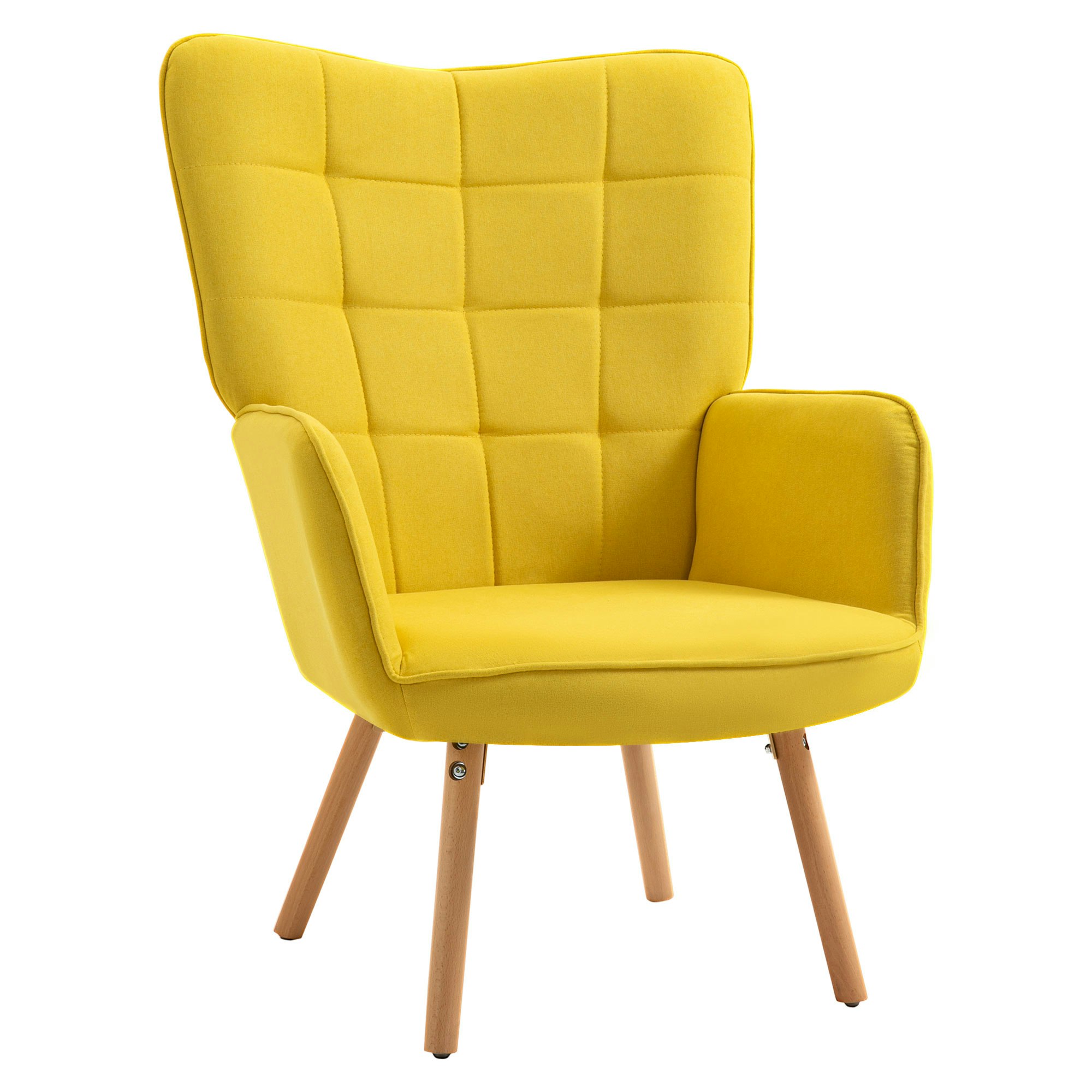 Homcom Yellow Accent Chair Velvet-Touch Tufted Wingback Armchair - Velvet Extra Large