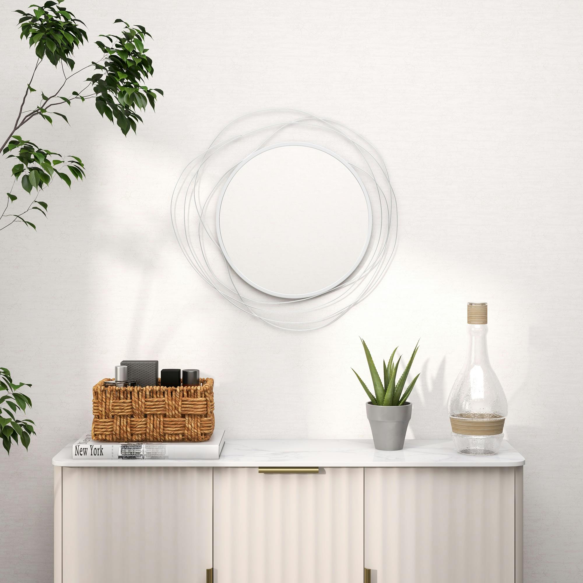 Portland Silver Metal Round Wall Mirror - 65cm Diameter - Image 2