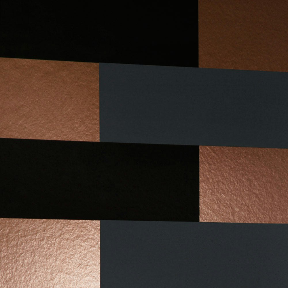 Rackhams Grey/Black Block Metallic Copper Burnish, And Wallpaper - 10M X 52Cm Roll