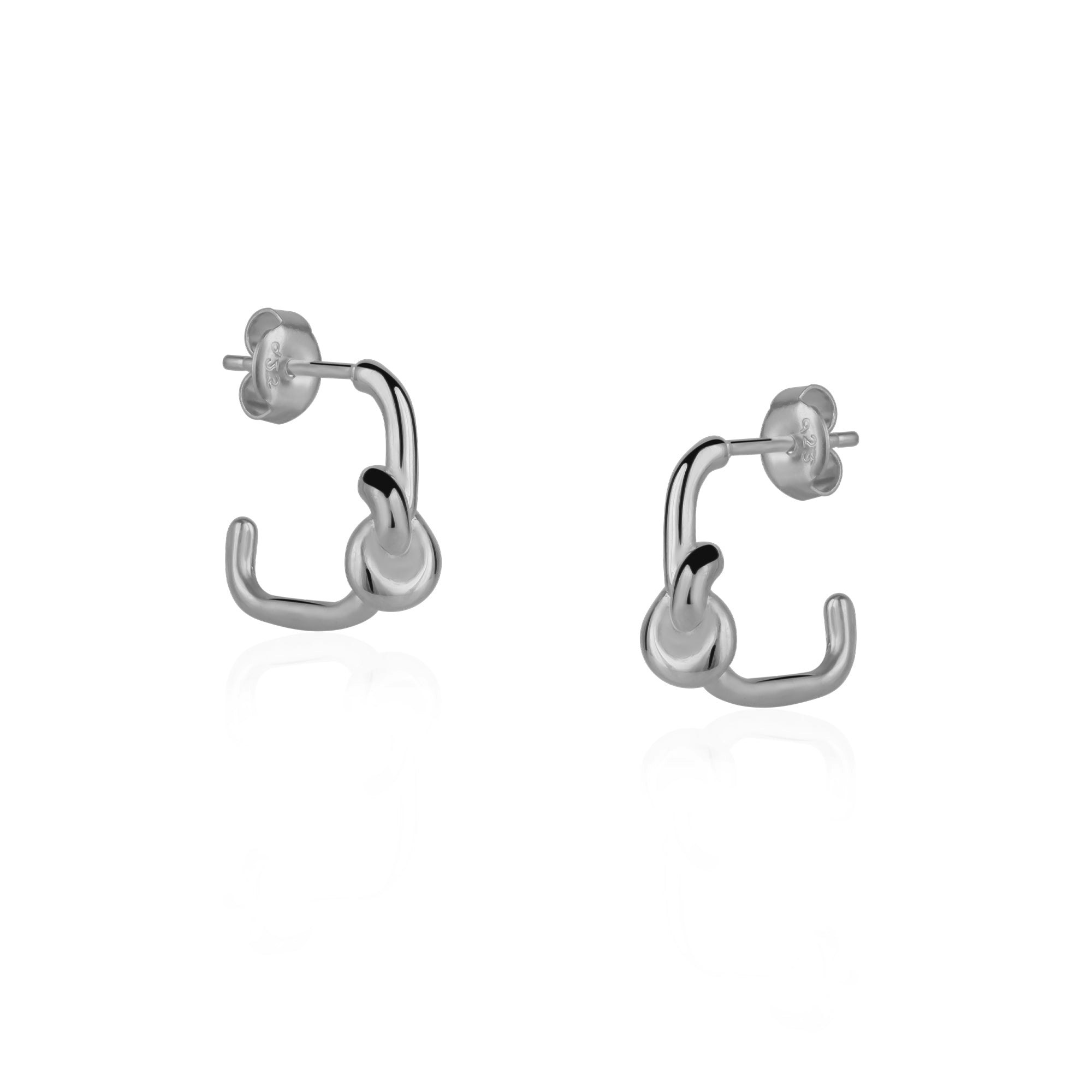 Spero London Silver Semi Hoop Knot Sterling Earrings