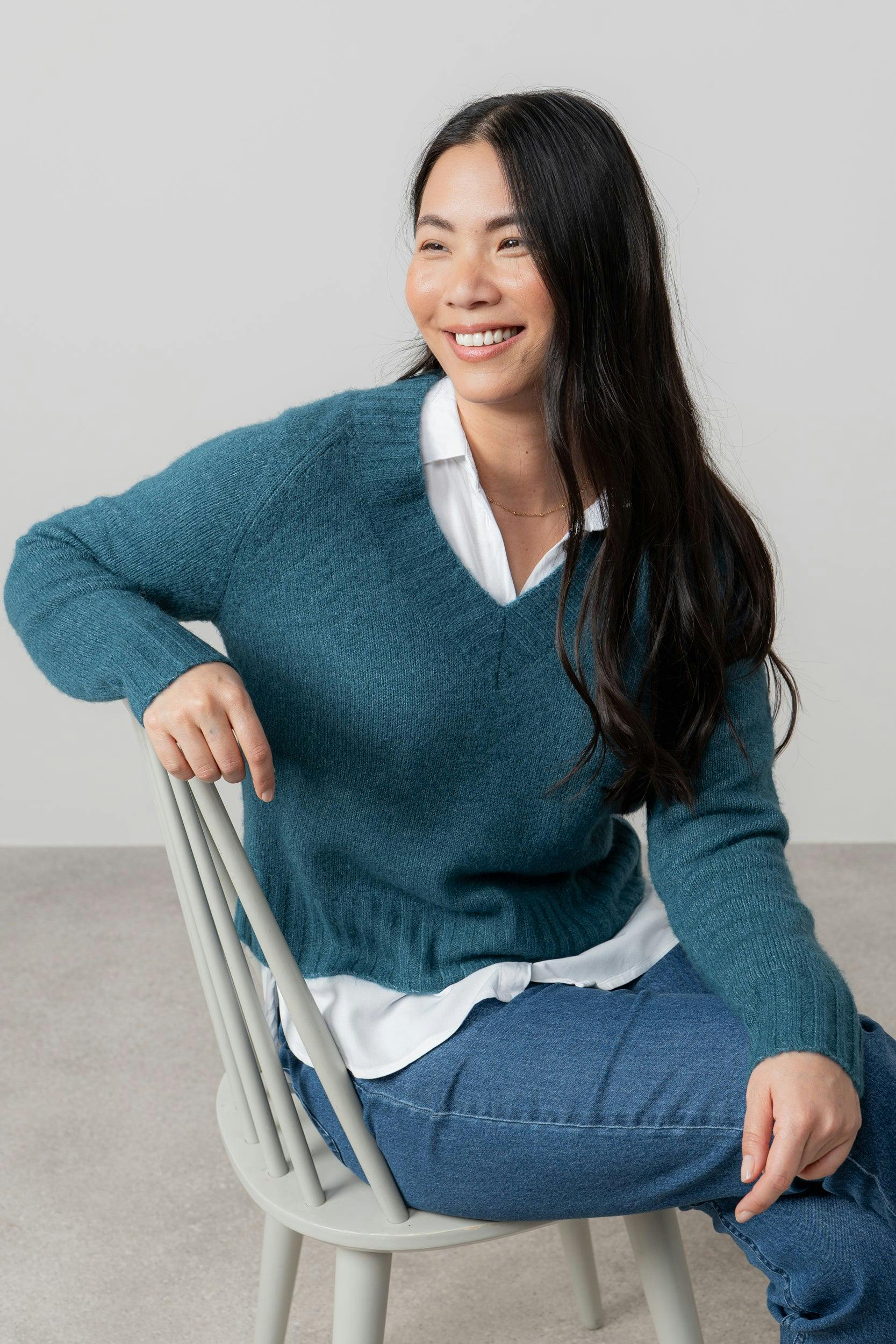 Lily & Me Woodchester V-Neck Boxy Knit Jumper Petrol - 12 - Petrol