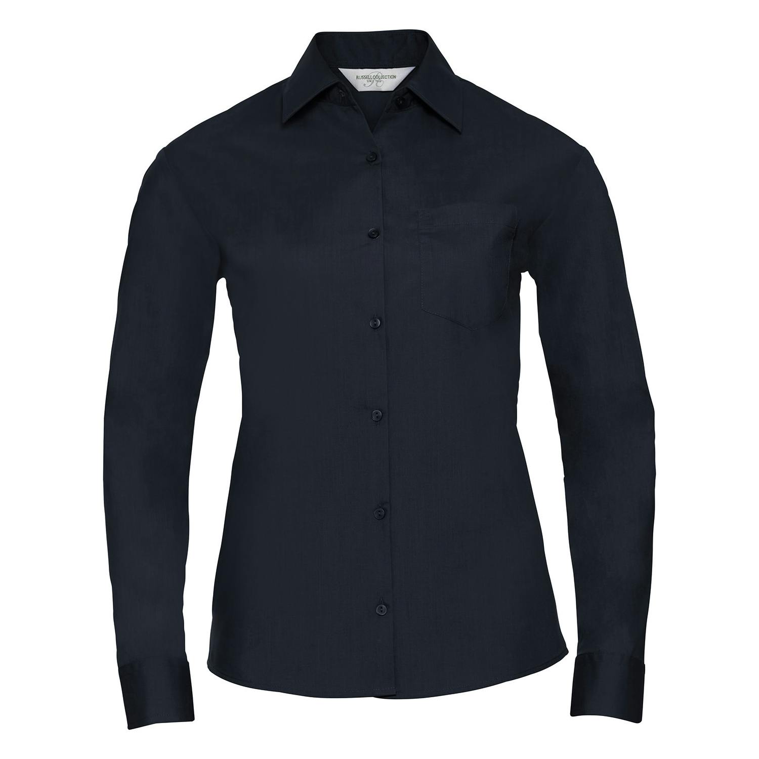 Russell Collection Women's Poplin Easy-Care Long-Sleeved Shirt - French Navy - 4XL - French Navy - 65% Polyester/35% Cotton Poplin