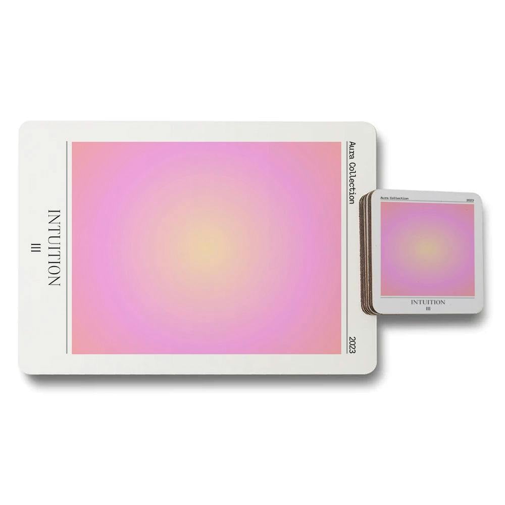 Benjamin Tate Design Pink Set Of 12 Placemats And Coasters 11X8 Inch With Wood Bottom Designer Artwork