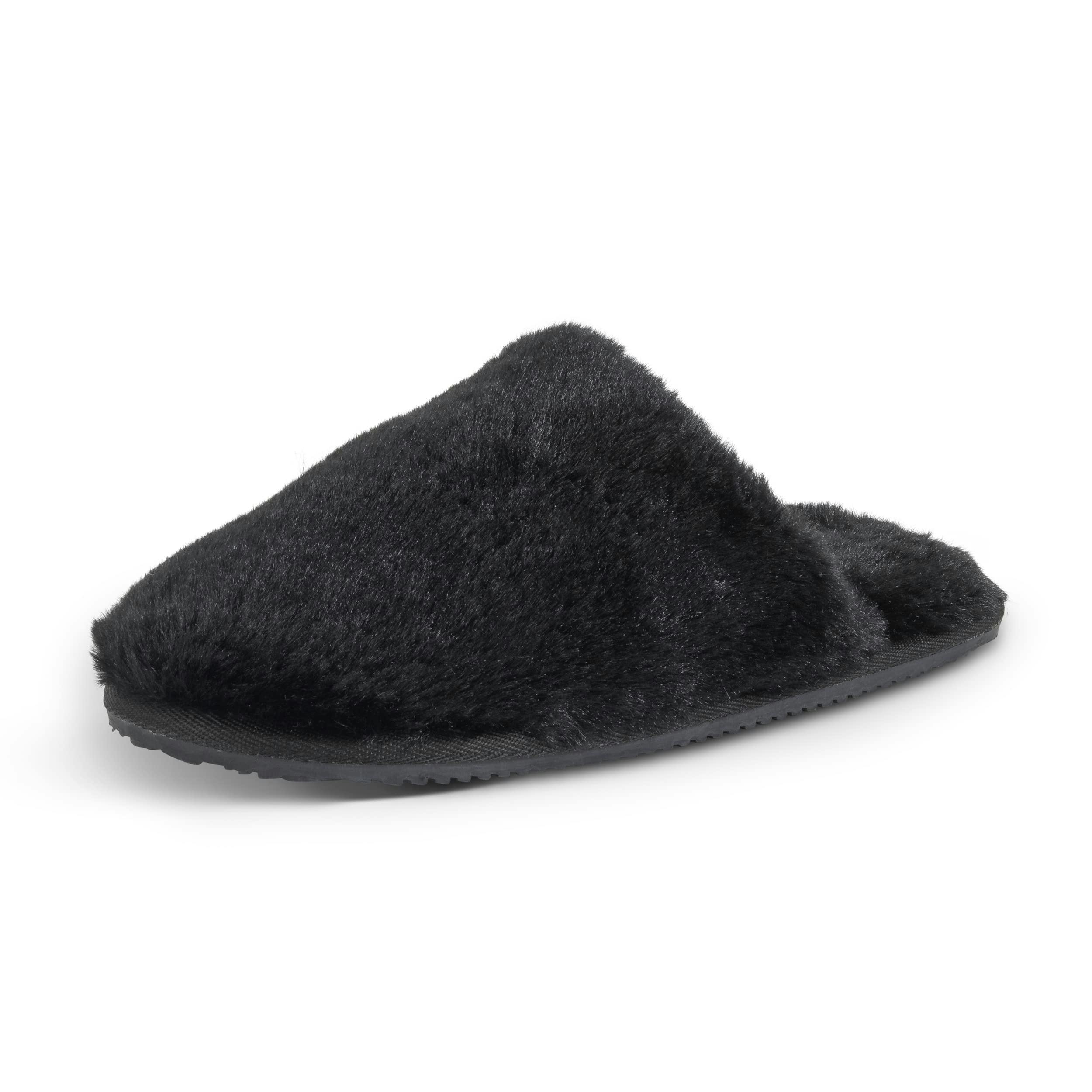 Viva Women's Black Polar Fluffy Faux Fur Bedroom Slipper With Funny Quote On Sole - 5