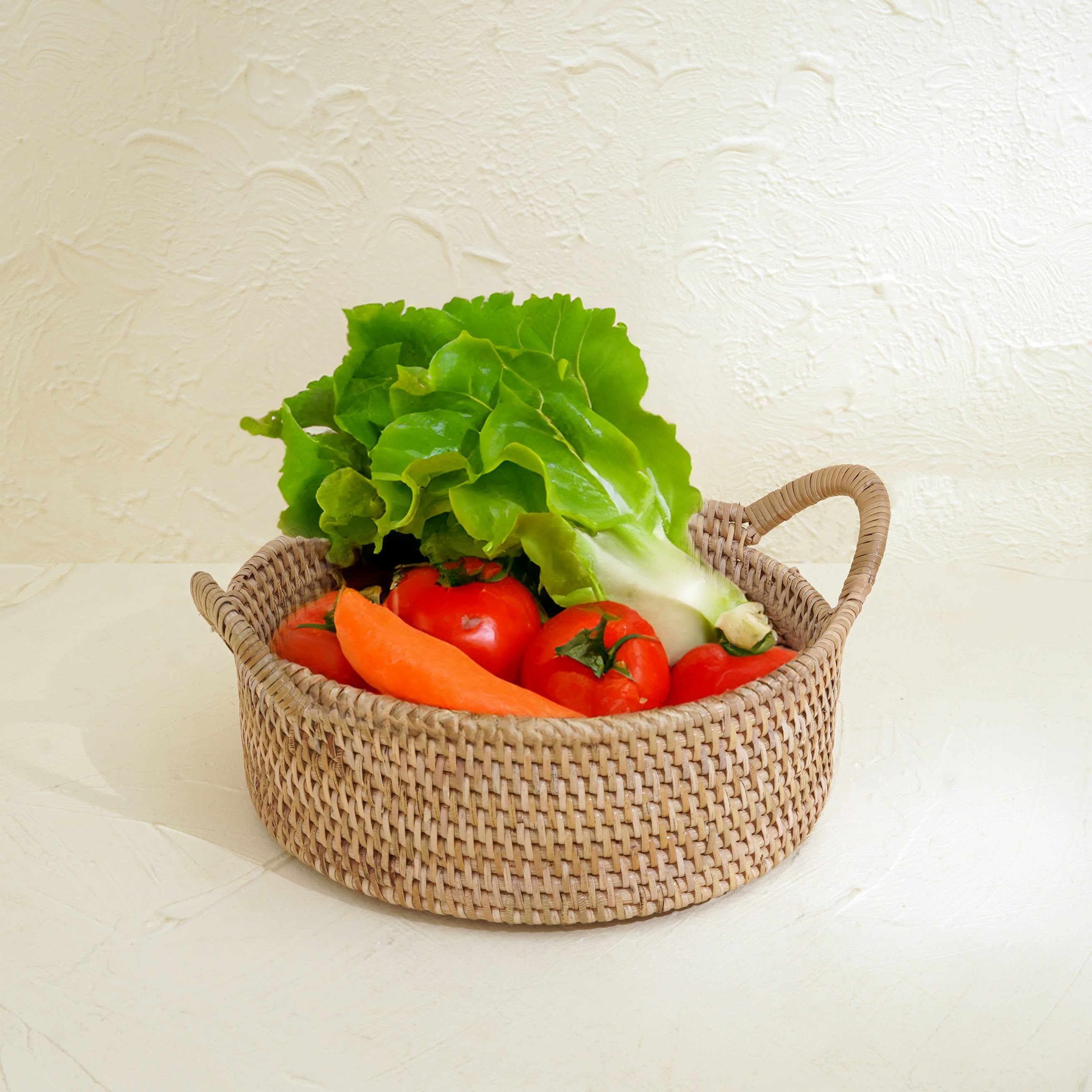 Rackhams White/Dark/Brown Small Rattan Round Basket With Handles - 4 Colours - Natural