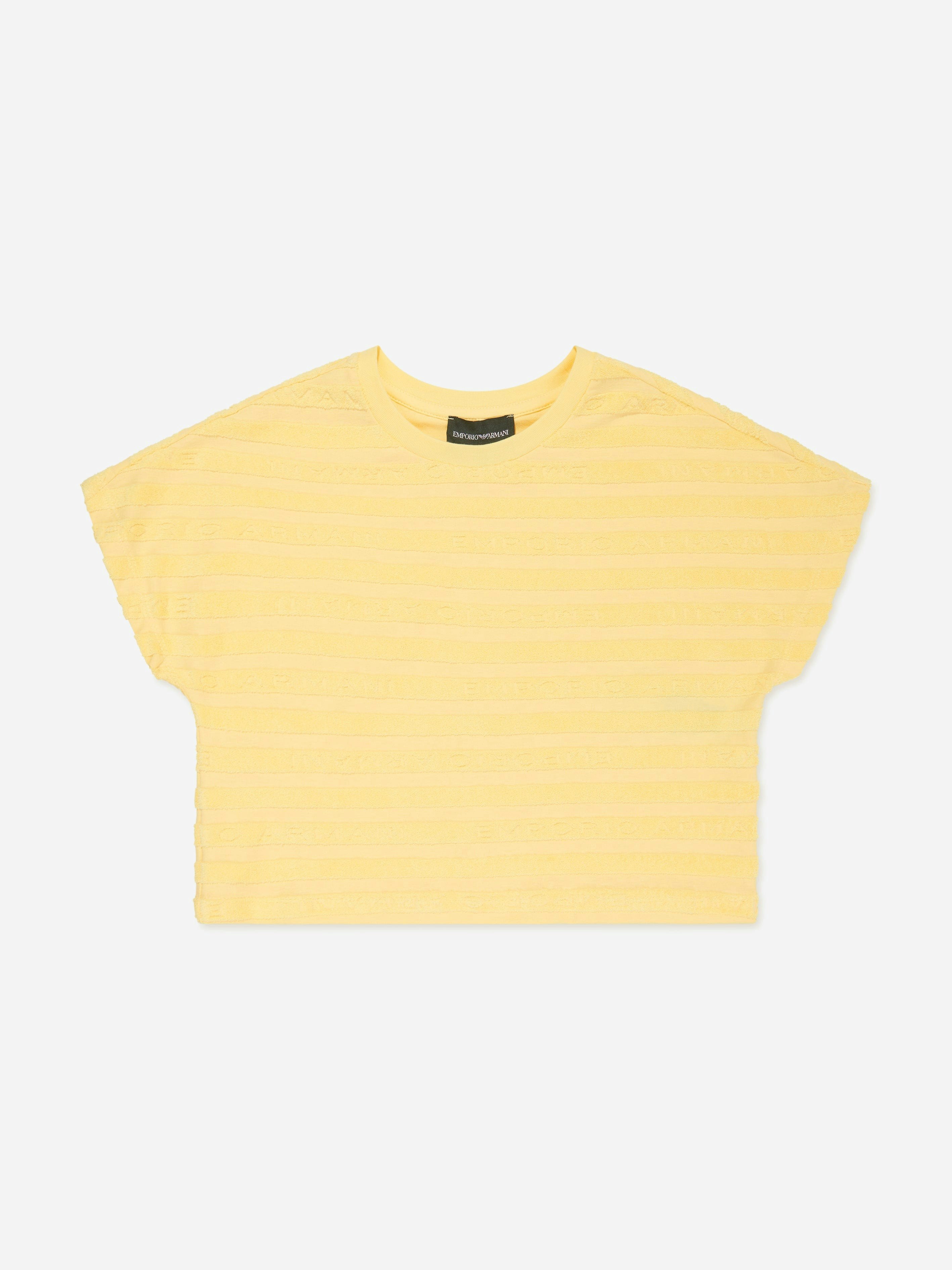 Emporio Armani Girls Yellow Striped Logo T-Shirt In - 4 Yrs