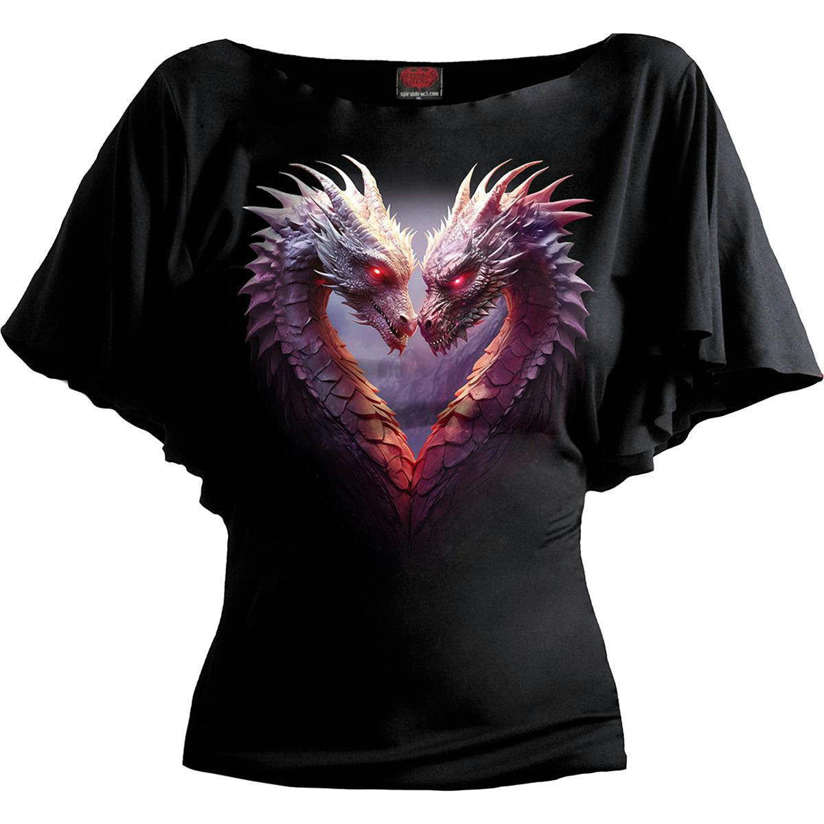Spiral Direct Black Heart Of Dragons - Boat Neck Bat Sleeve Top - 3XL - Digital - Digital