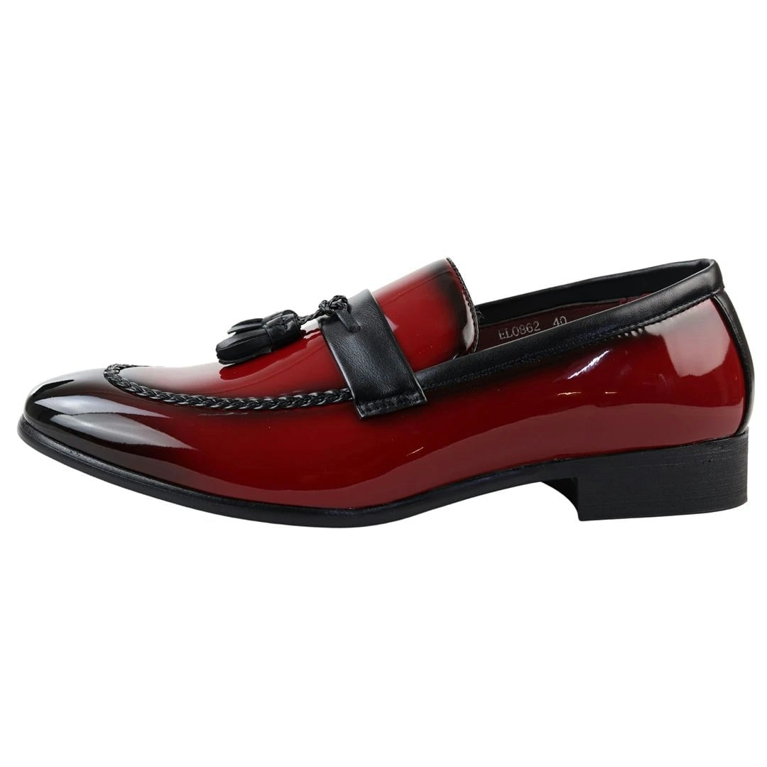 Elong Men's Red Patent Tassel Slip On Loafers - Uk 6