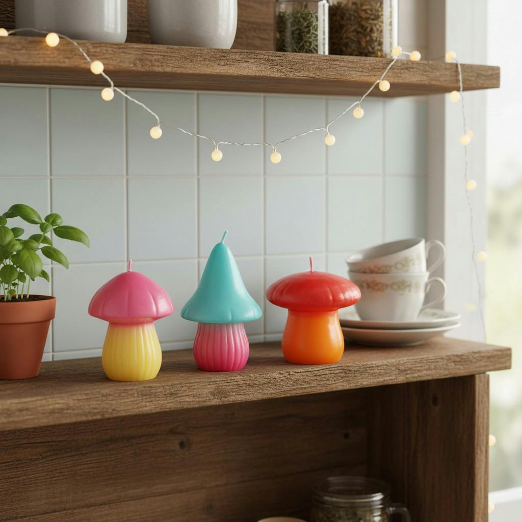 Rackhams Set Of 3 Unscented Decorative Mushroom Candles