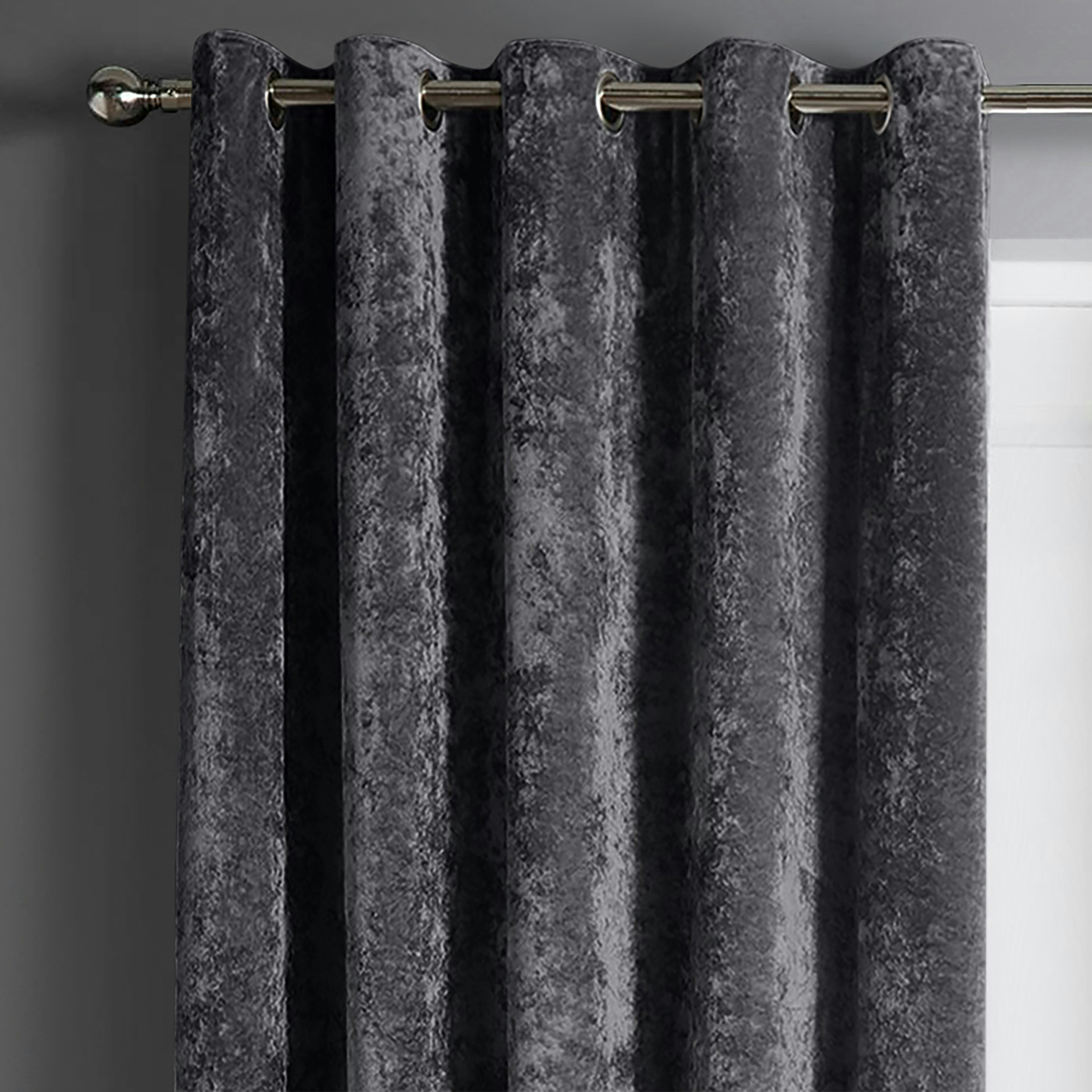 Rackhams Crushed Velvet Ready Made Eyelet Curtains - 117Cm X 137Cm - Charcoal