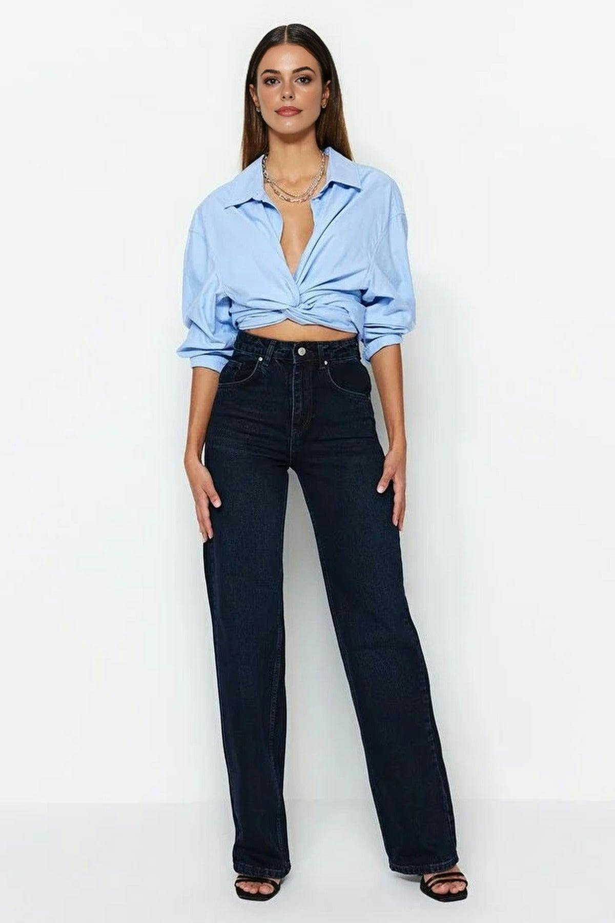 Wovcor High Waist Wide Leg Jeans - Navy - 12