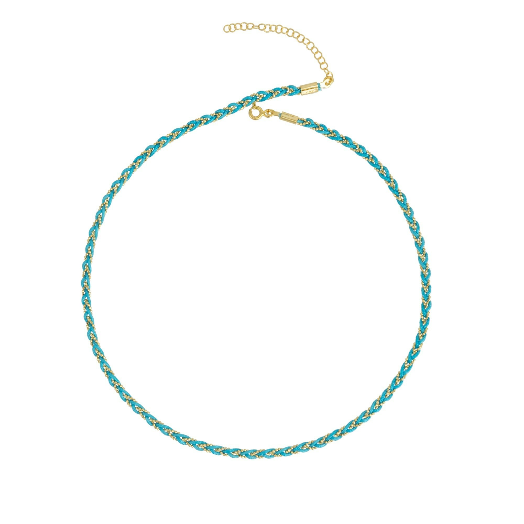 Spero London Silver/Blue Handmade Rope Braided Sterling Beaded Chain Necklace