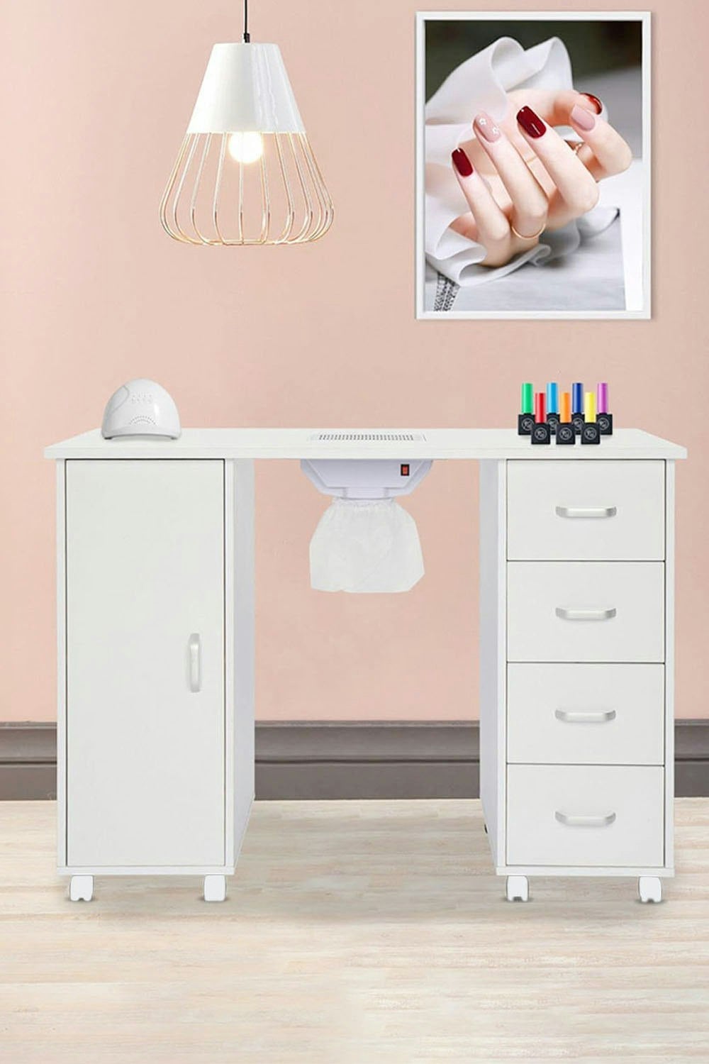 Living And Home White Manicure Fashion Table Nail Desk For Spa Beauty Salon With Electric Dust Collector & Drawers For Spa Beauty Salon & Home