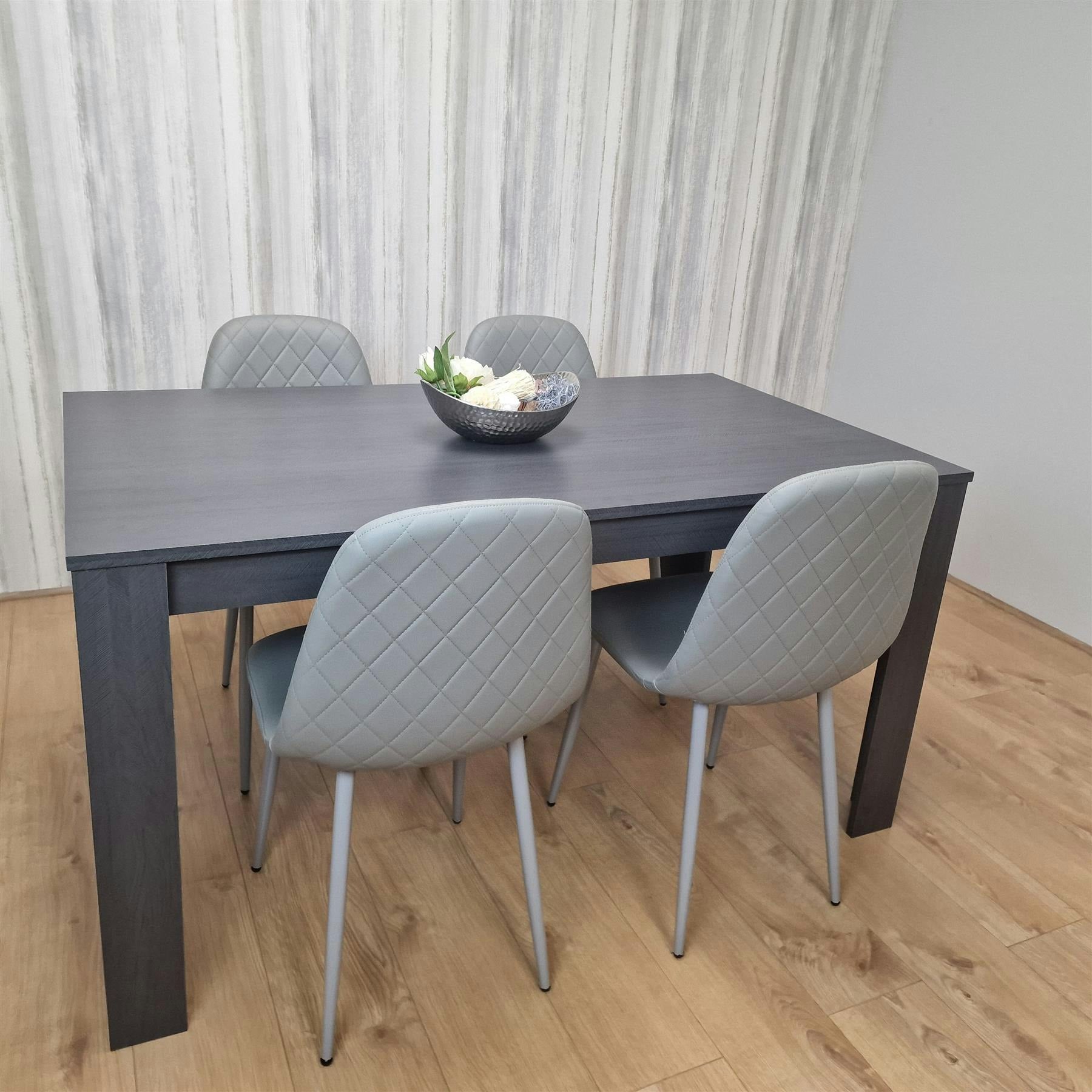 Portland 4 Seater Dining Set - Grey Wood & Leather - Table & Chairs - Image 4