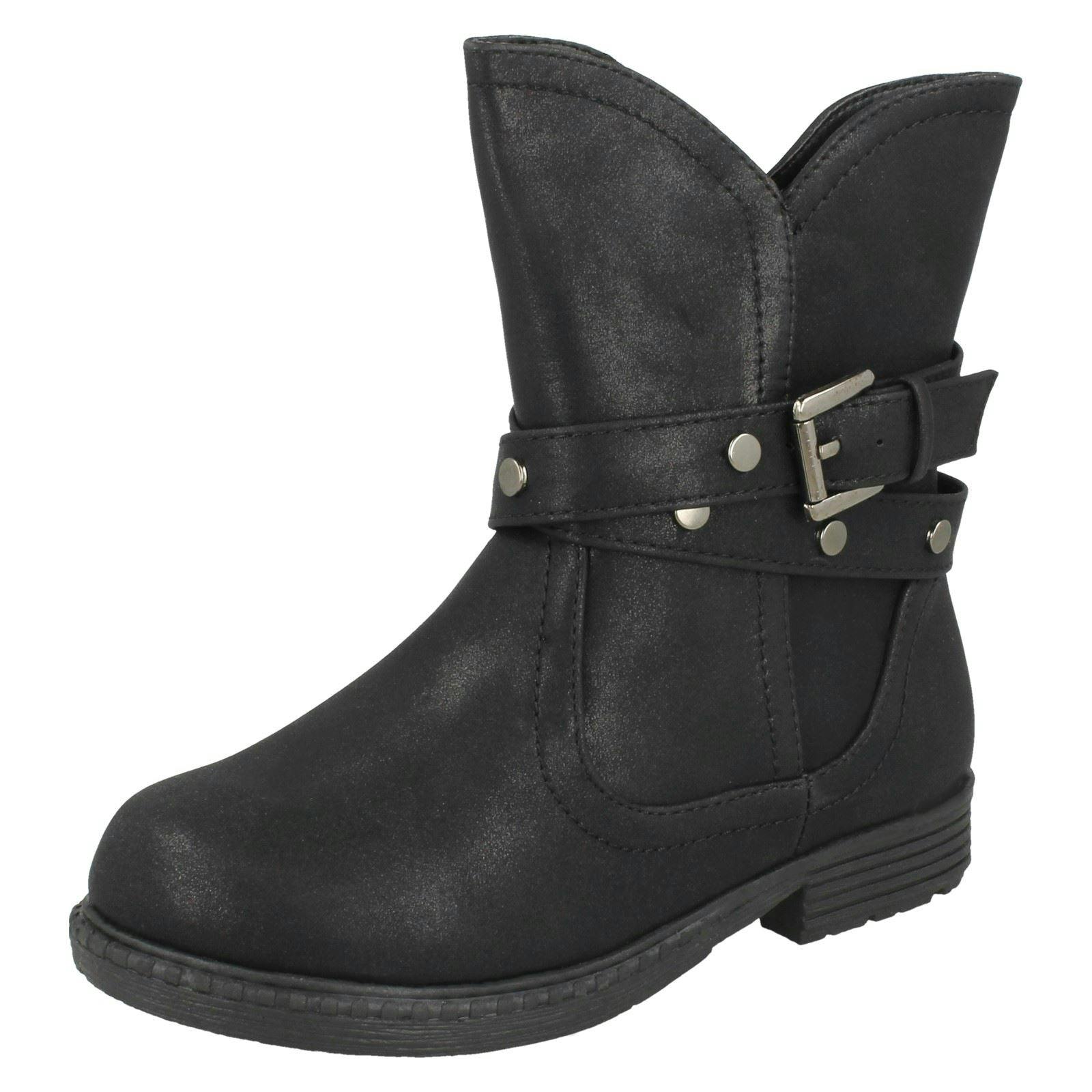 Spot On Girls Black Ankle Boots With Buckle Design - Uk 9 Child