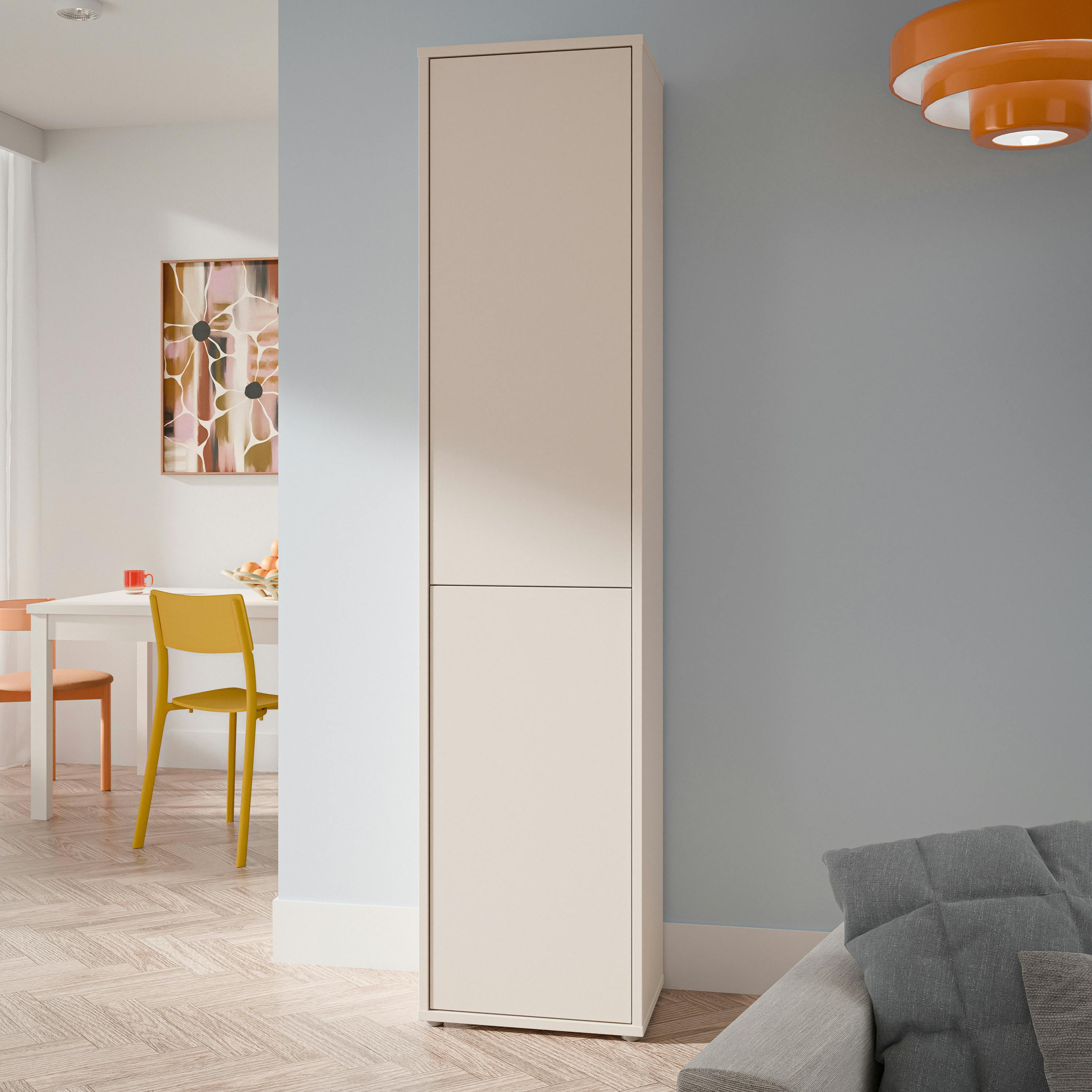 Furniture To Go Alice Springs Narrow Tall Cupboard With 2 Push-To-Open Doors In Sand - W 49.8 X H 214.3 X D 34.9Cm - 1 - Manufactured Wood