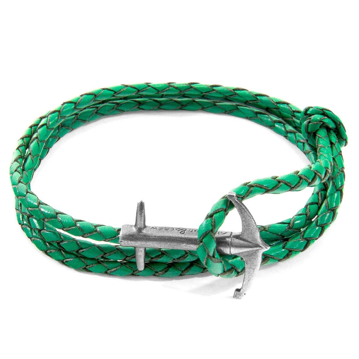 Anchor & Crew Green/Silver Fern Admiral Anchor And Braided Leather Bracelet