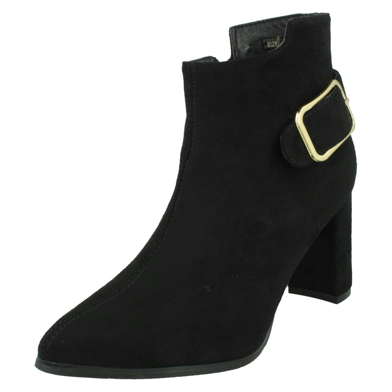 Spot On Women's Black High Heel Ankle Boots With Inside Zip And Side Buckle F51205 - Uk 7