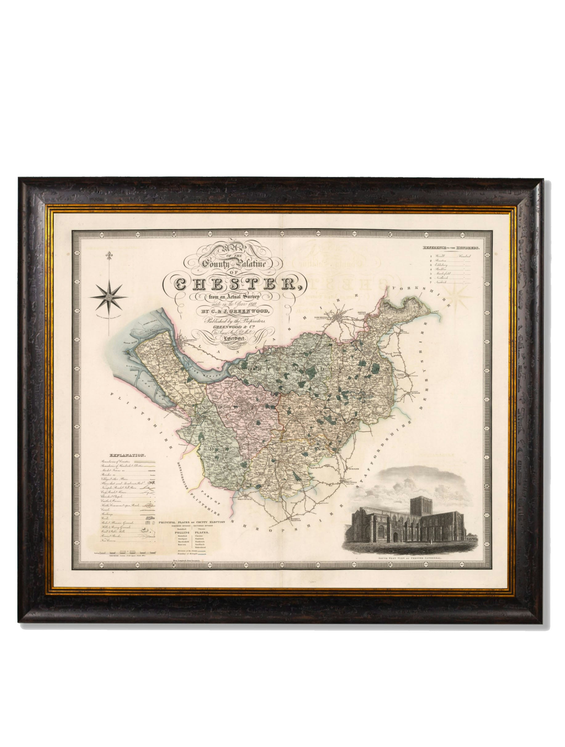 Rackhams Black C.1830 County Maps Of England - 70 X 84Cm - Chester
