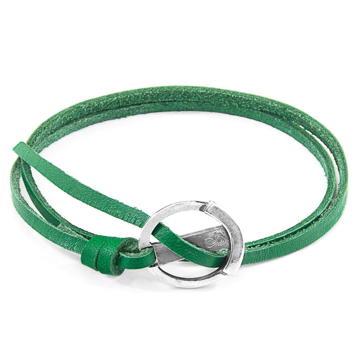 Anchor & Crew Green/Silver Fern Ketch Anchor And Flat Leather Bracelet