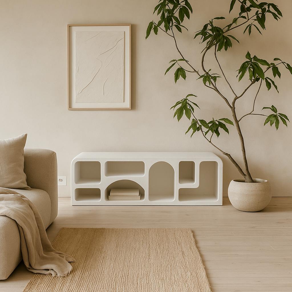Rackhams White Large Abstract Tv Display Unit With Open Storage