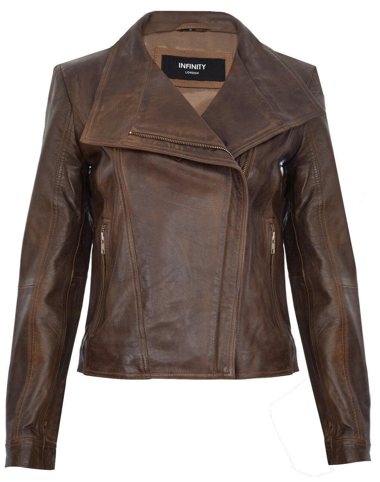 Infinity Leather Womens Shawl Wrap Biker Jacket - Riga - Brown - Size 22 UK - Image 2