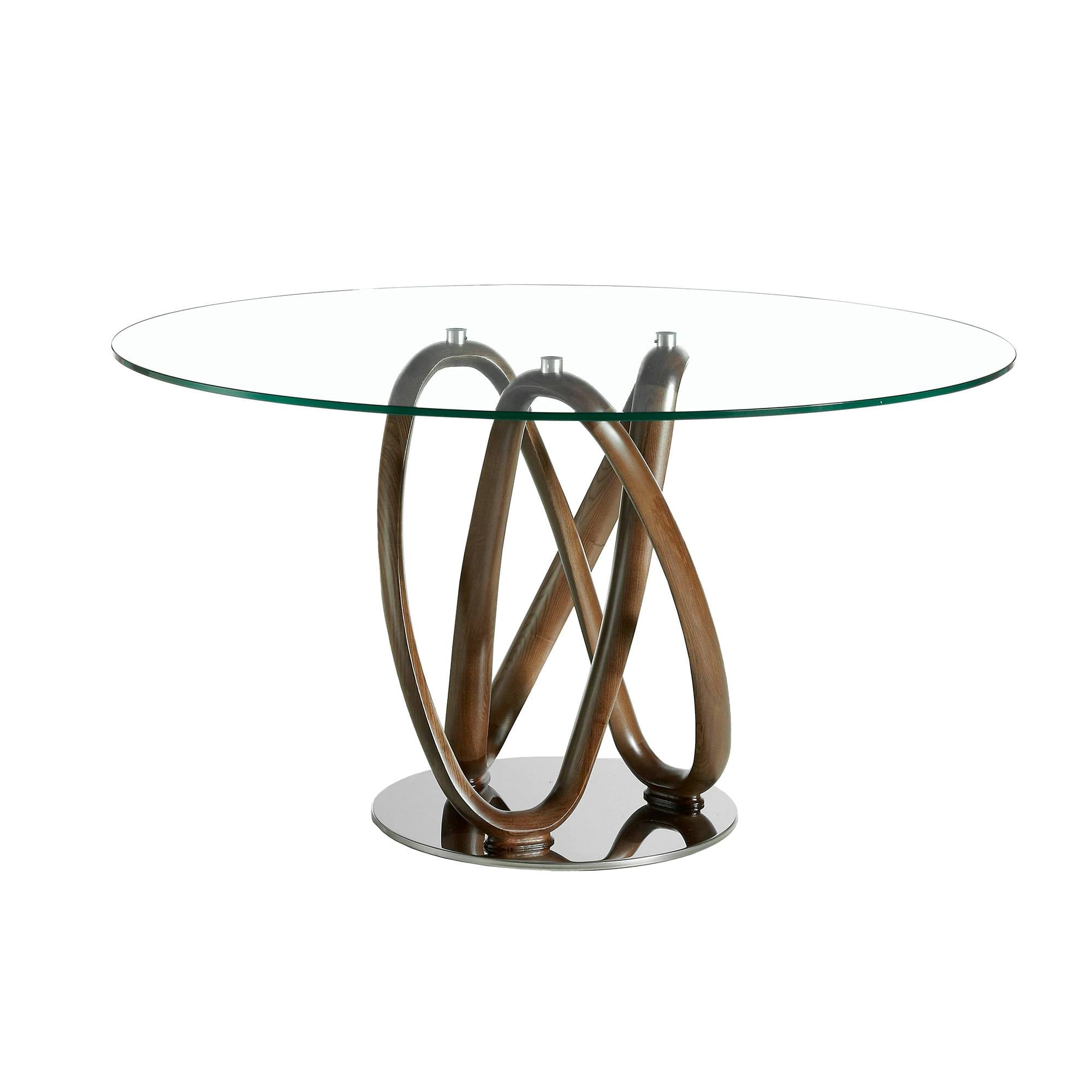 Angel Cerdá Round Tempered Glass And Walnut Dining Table 1021 - Ø120 X 75