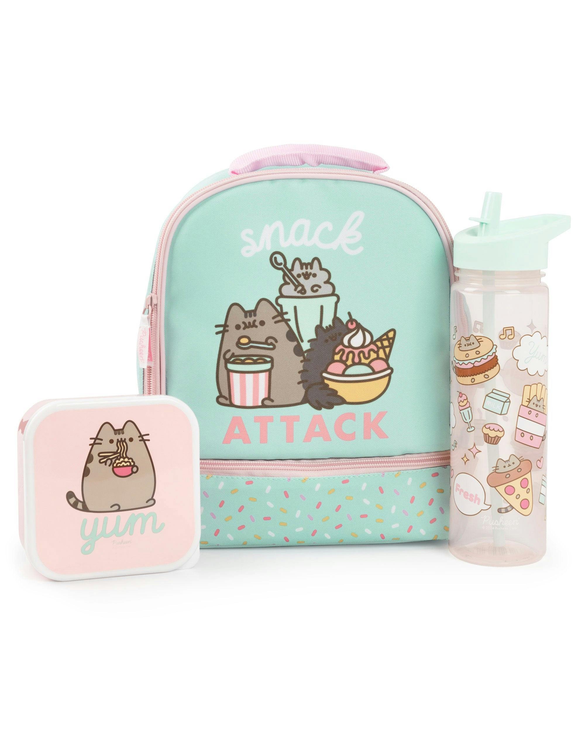 Rackhams Girls Green Pusheen Snack Attack Lunch Bag, Lunch Box And Bottle Set (One Size)