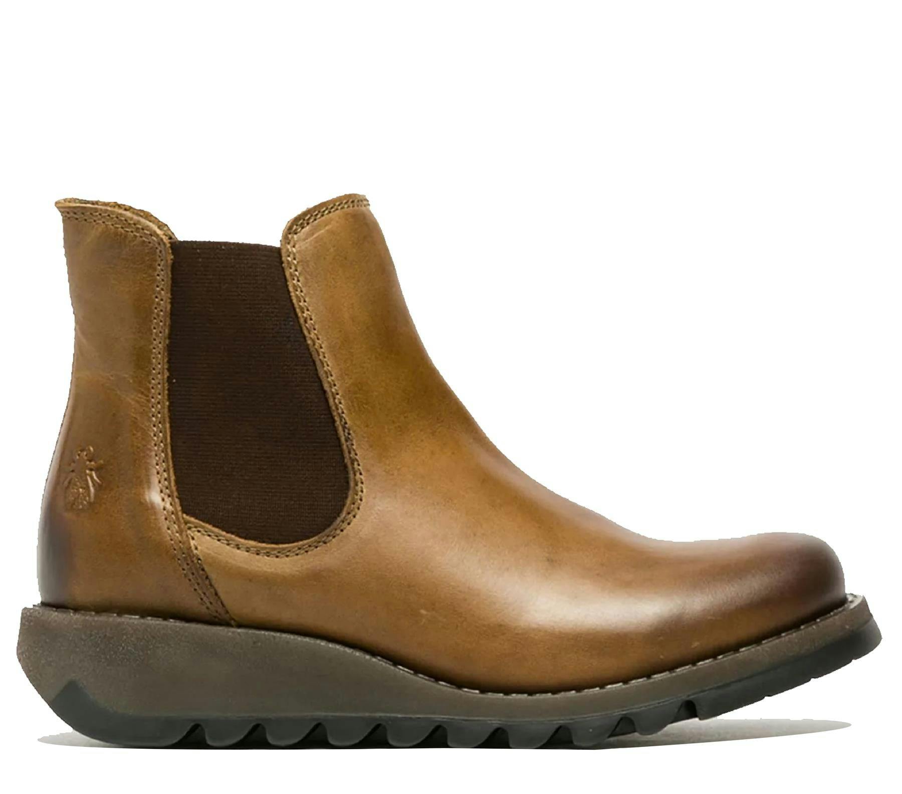 Fly London Women's Camel Salv Chelsea Leather Ankle Casual Wedge Heel Boots - Camel - Uk 4 | Eu 37 | Us 6