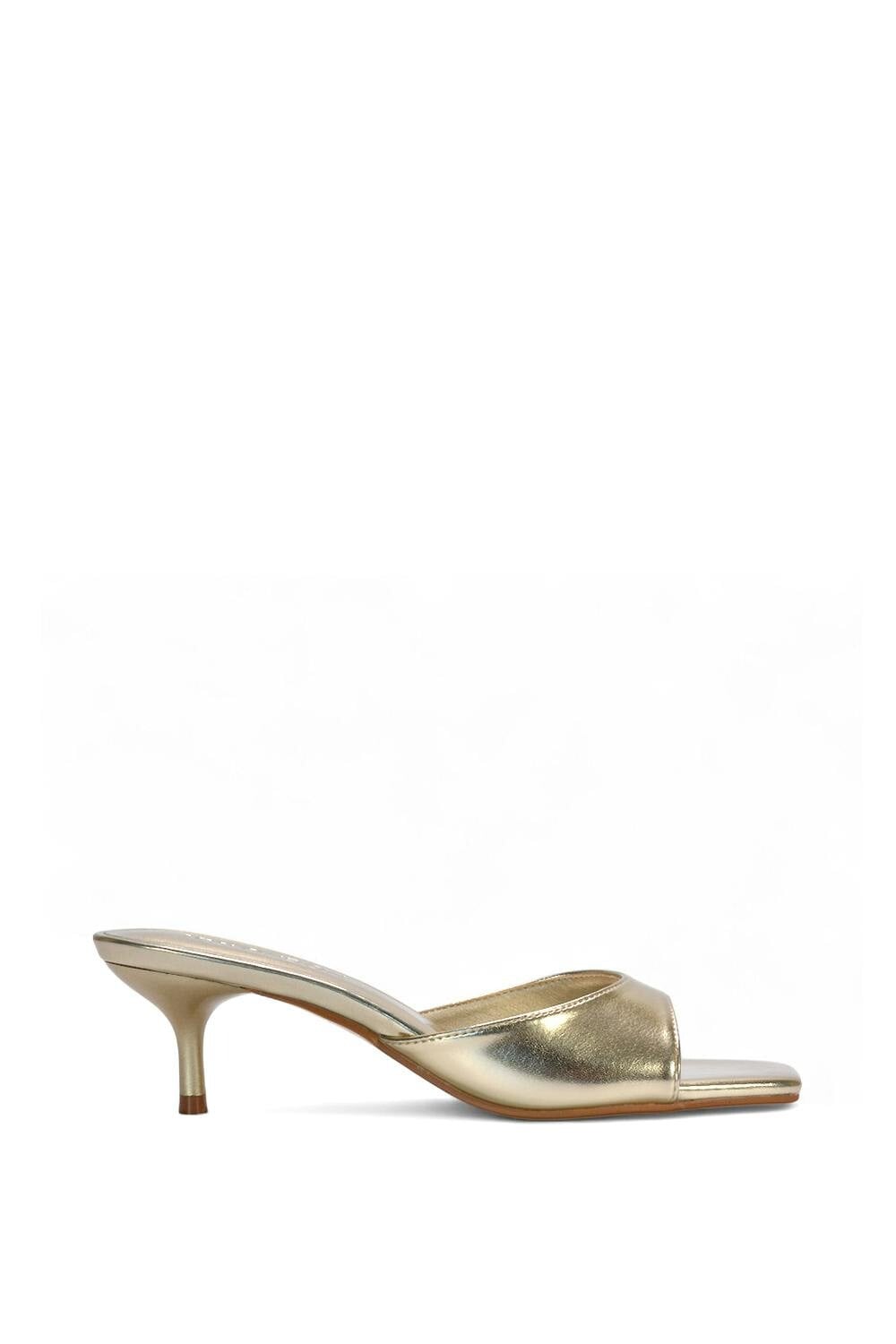 Xy London Women's Gold Square Toe Kitten Heel Slip On Heeled Sandal Mules - 7