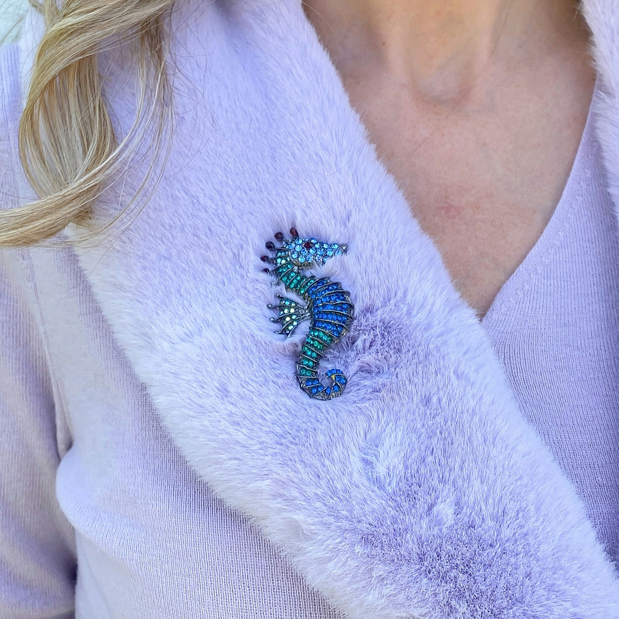 Queenmee Accessories Blue Seahorse Brooch Sea Horse Pin Brooch Crystal Brooch