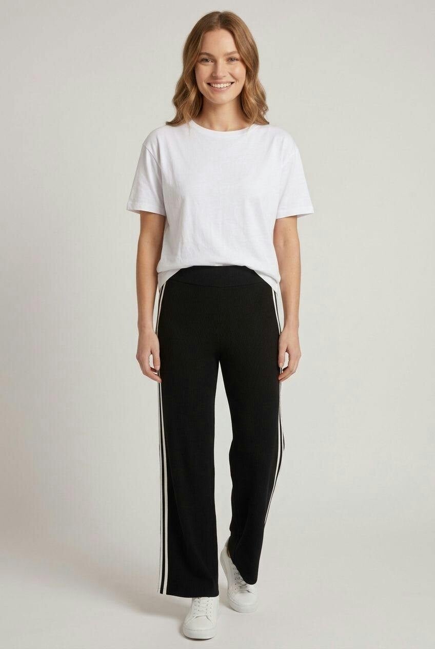 Izabel London Black Stripe Straight Leg Tracksuit Trousers - 18