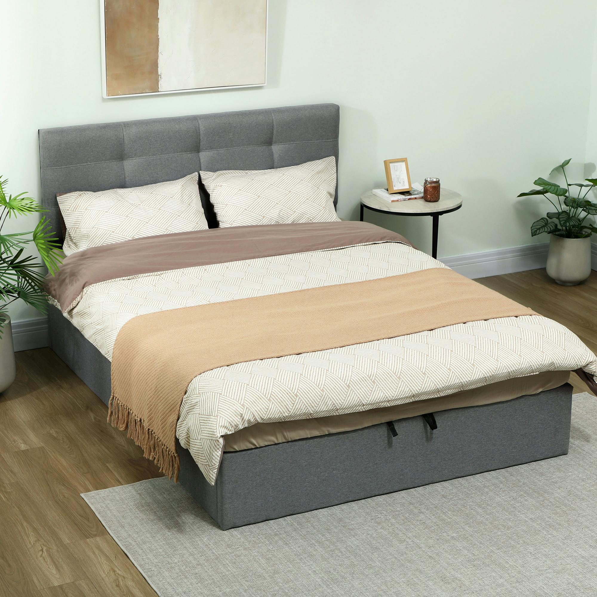 Rackhams Grey Upholstered Ottoman Bed, 4Ft6 Double Storage Bed Frame, - Ottoman Bed