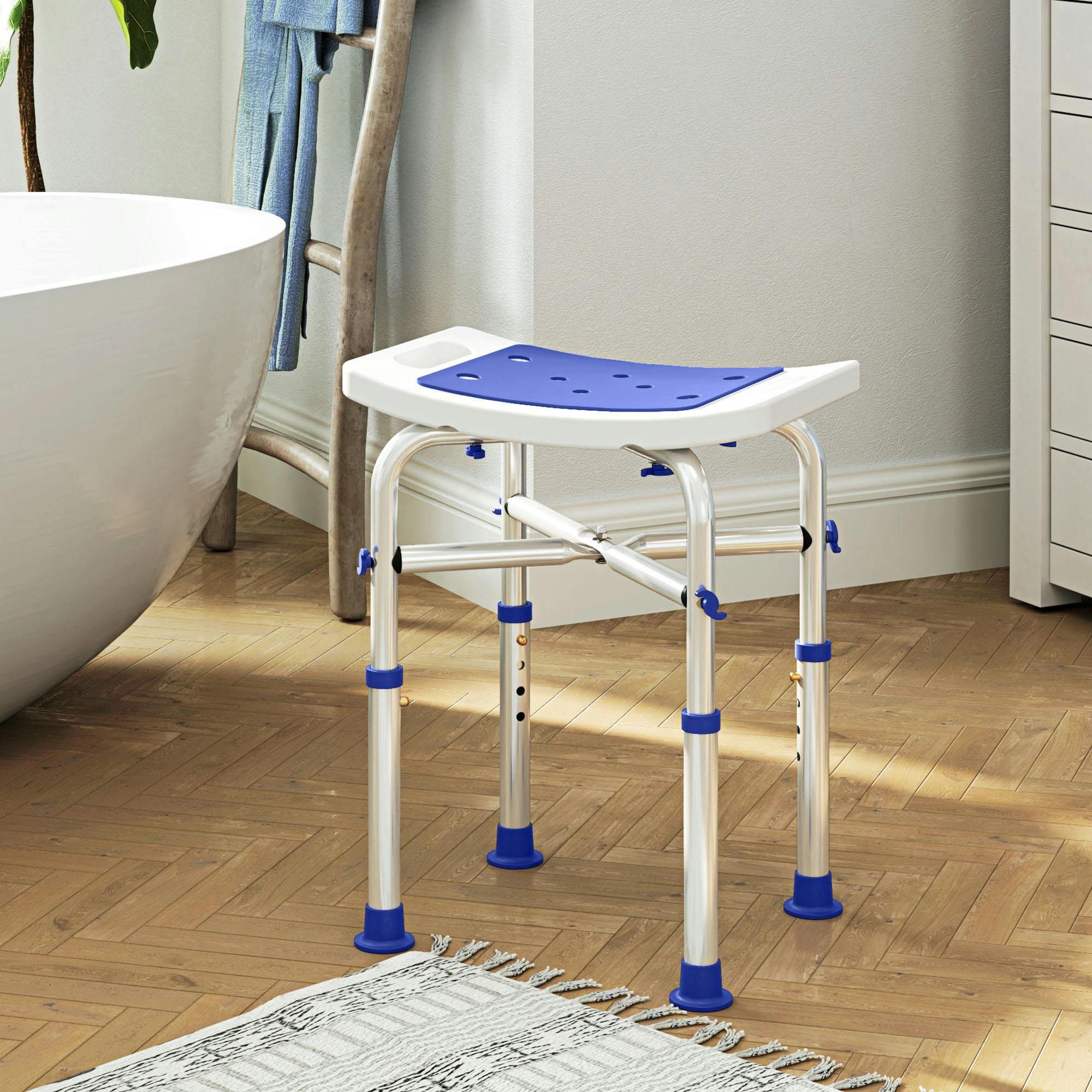 Homcom Adjustable Shower Stool With Foot Pads For Elderly Disabled