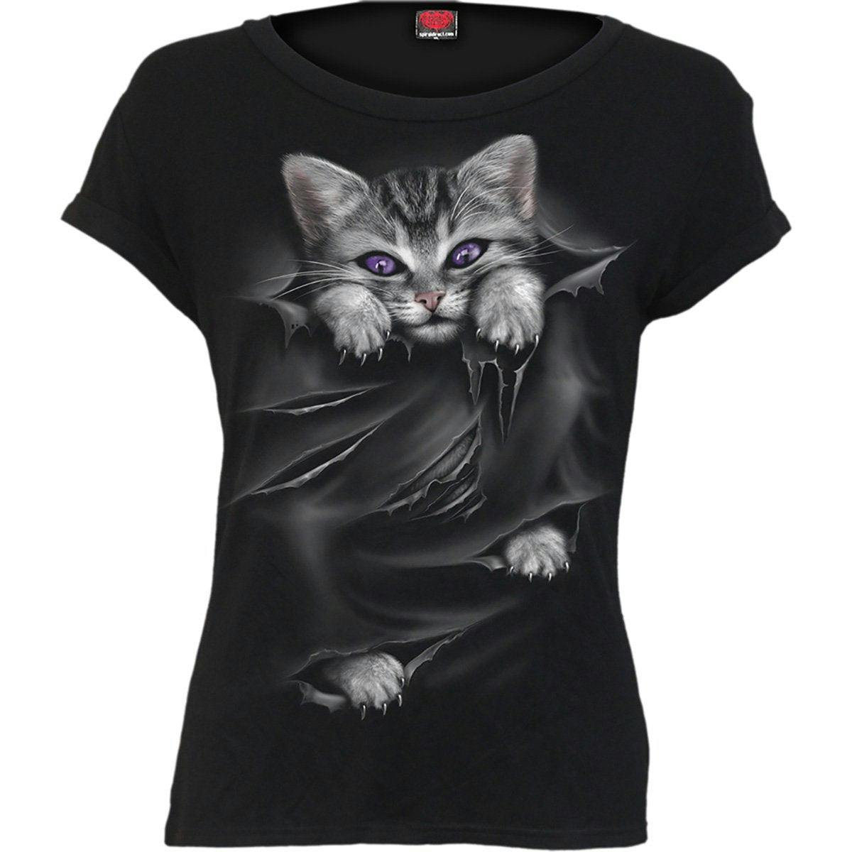 Spiral Direct Black Bright Eyes - Boatneck Cap Sleeve Top - Xl - Digital - Digital