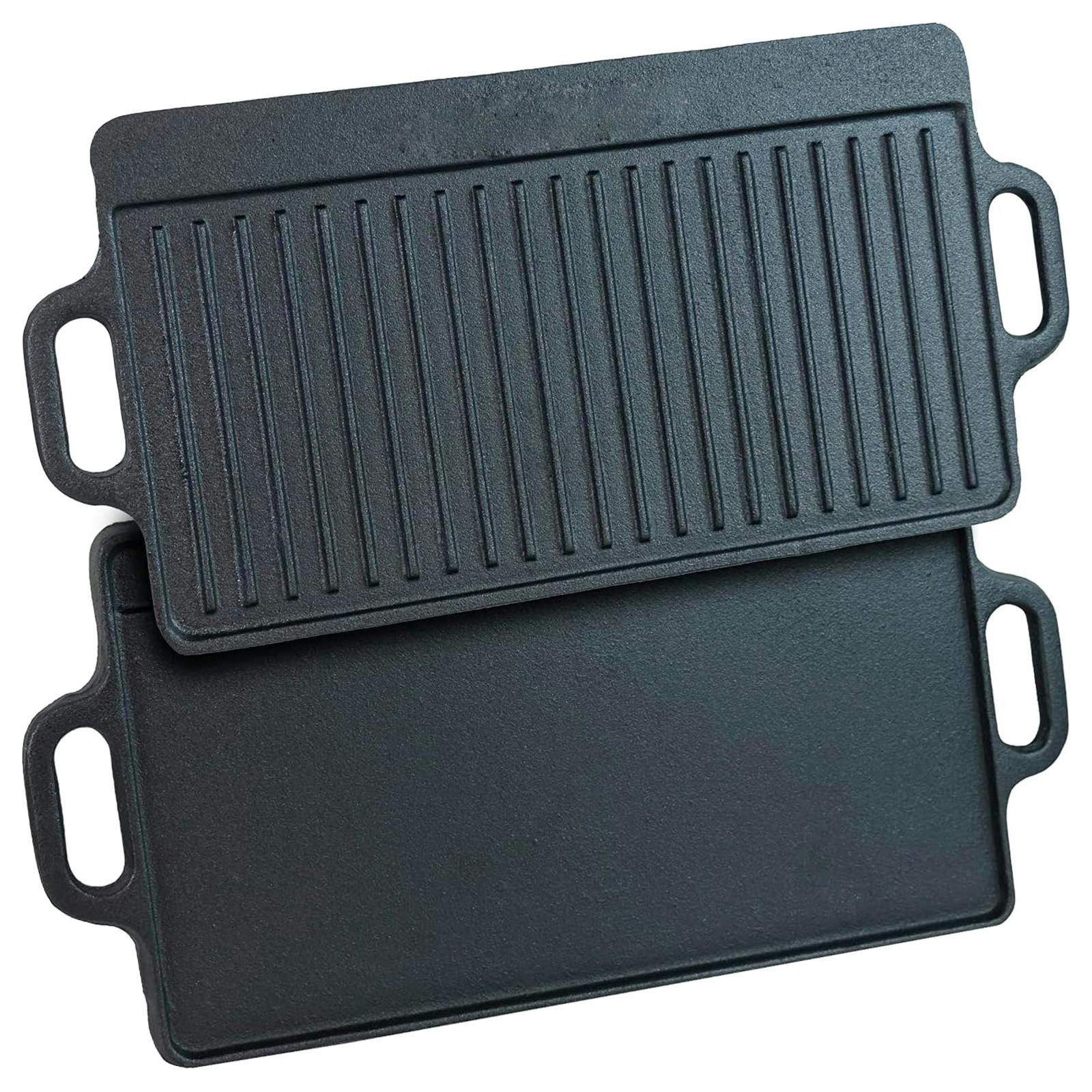 Rackhams Non Stick Cast Iron Reversible Griddle Plate Ribbed Pan Bbq Grill Hob Cooking
