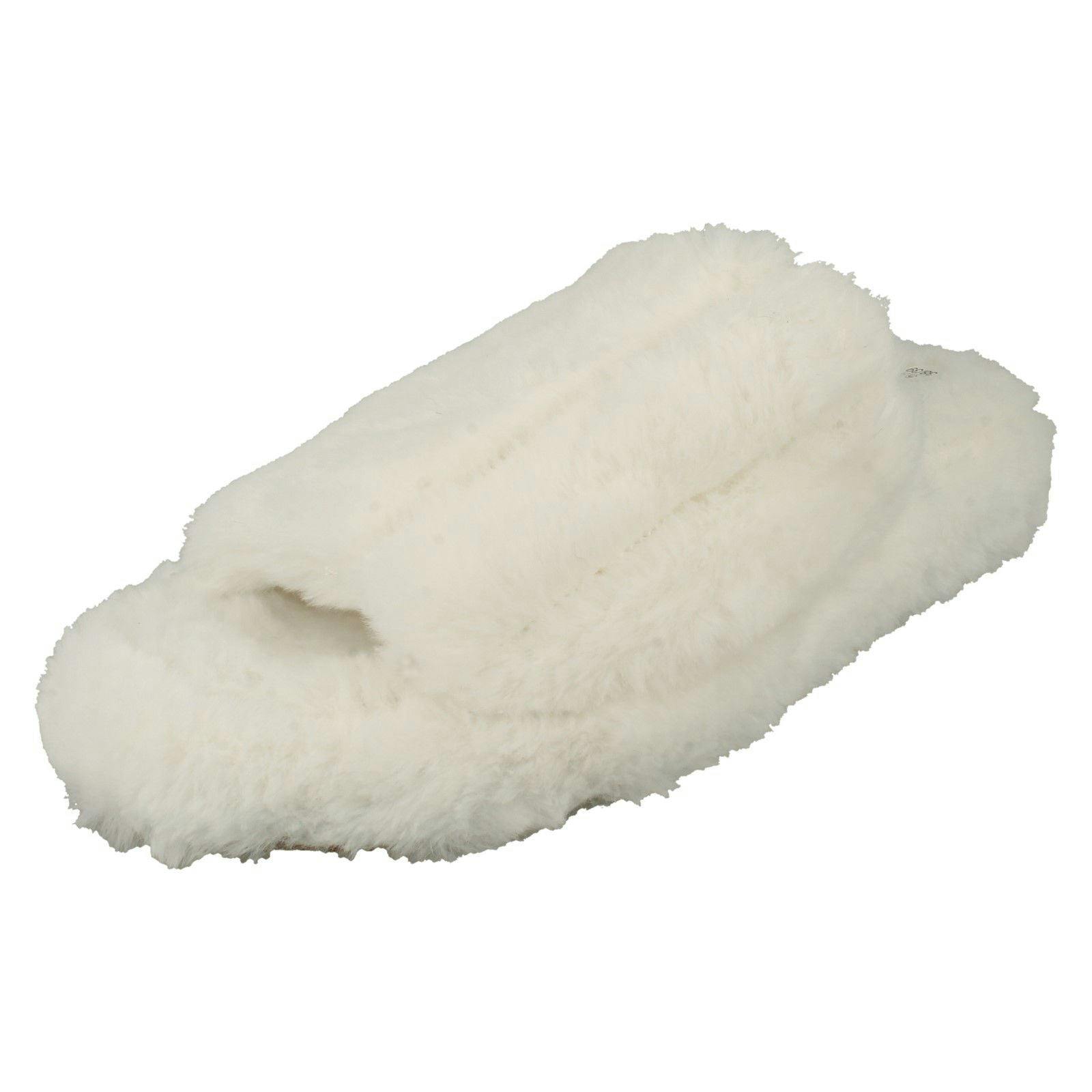 Spot On Women's White Faux Fur Stripe Detailed Sliders X2119 - Uk 5-6