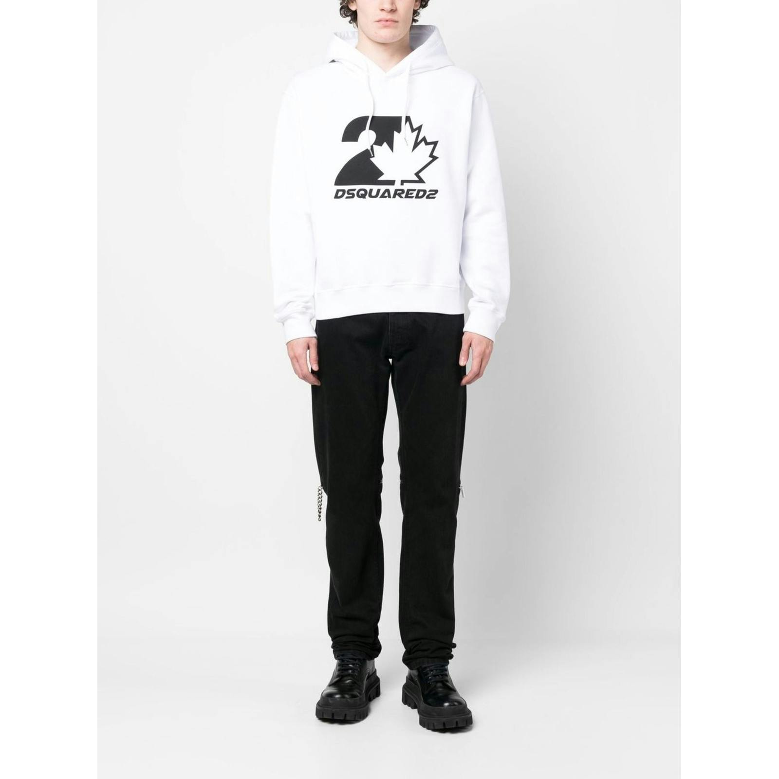 Dsquared White Cool Fit Maple Leaf Hoodie In - Xl